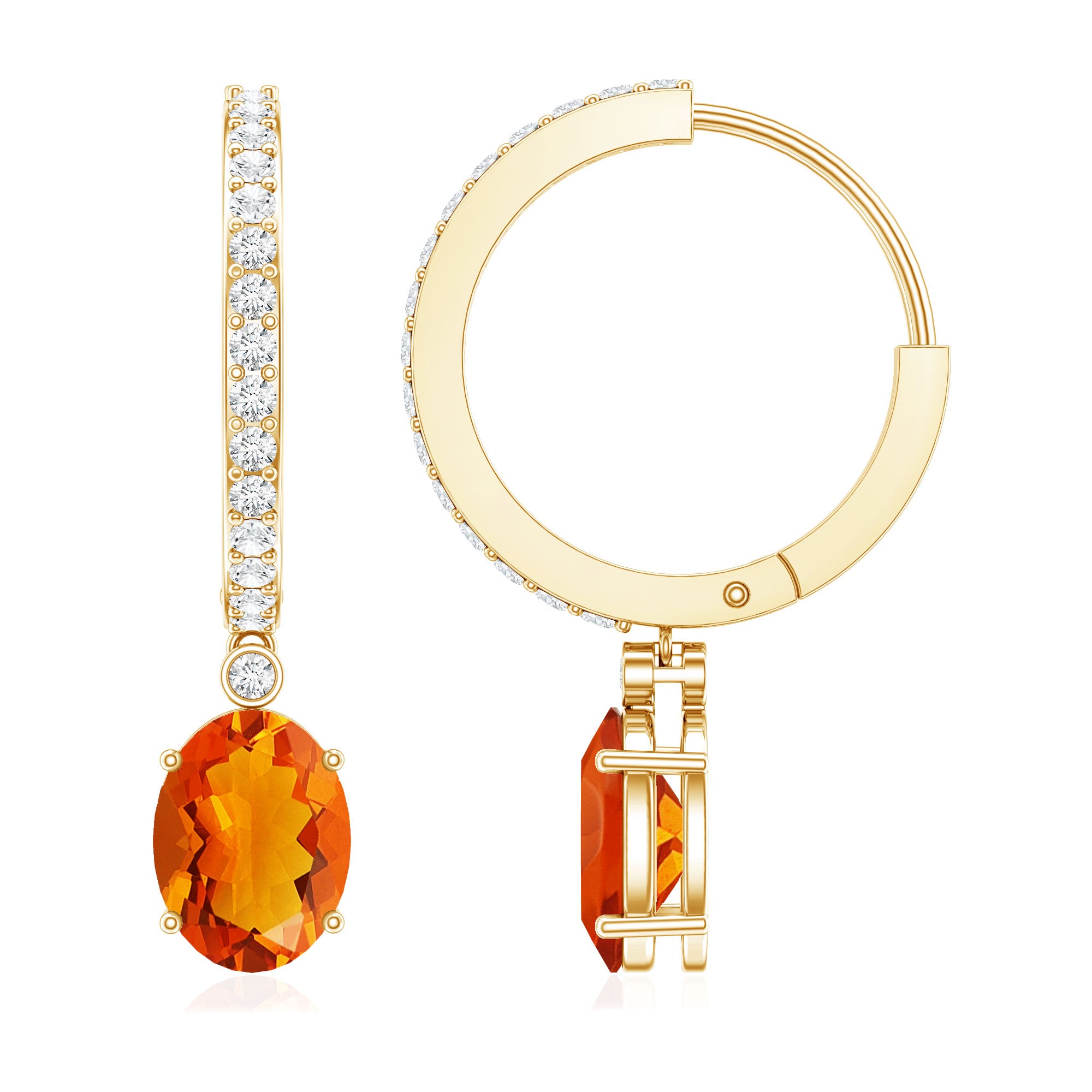 Certified Real Oval Fire Opal Hoop Earrings with Diamond AAA - Rosec Jewels