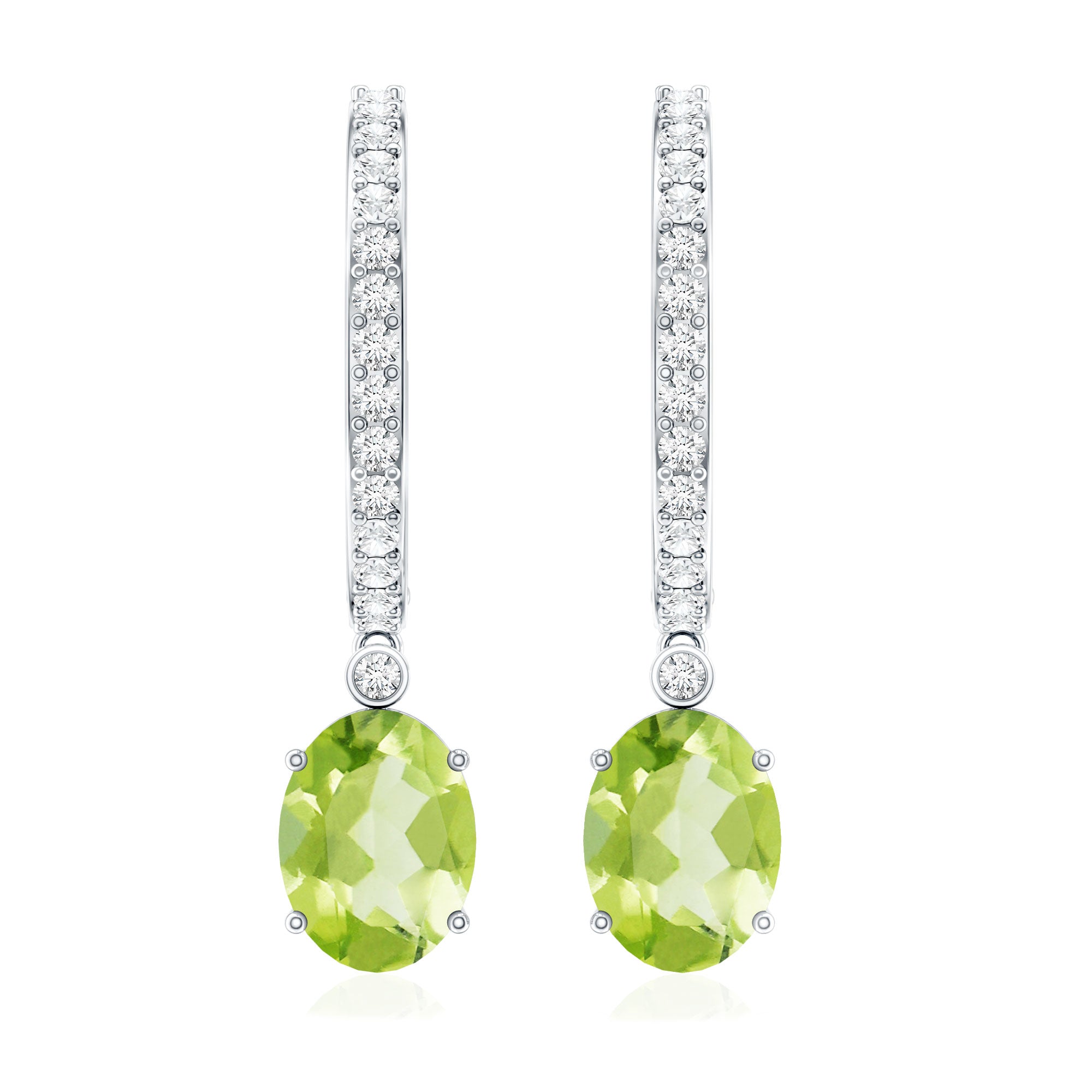Natural 2.2 Carat Peridot Drop Hoop Earrings with Diamond AAA - Rosec Jewels