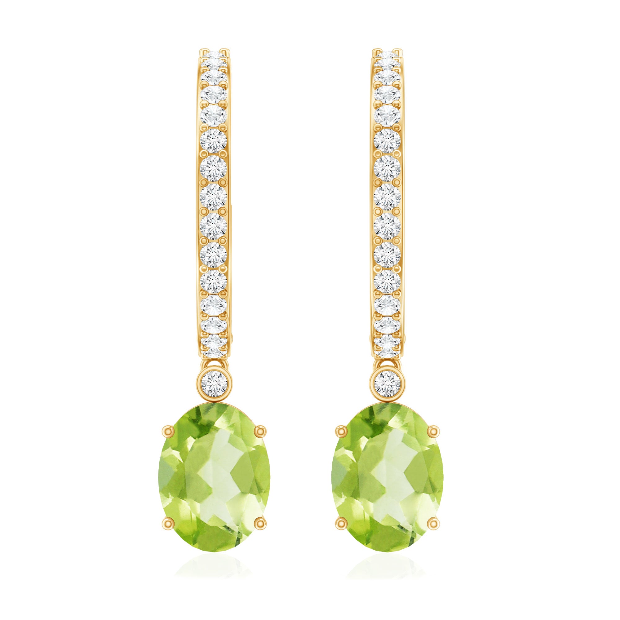 Natural 2.2 Carat Peridot Drop Hoop Earrings with Diamond AAA - Rosec Jewels