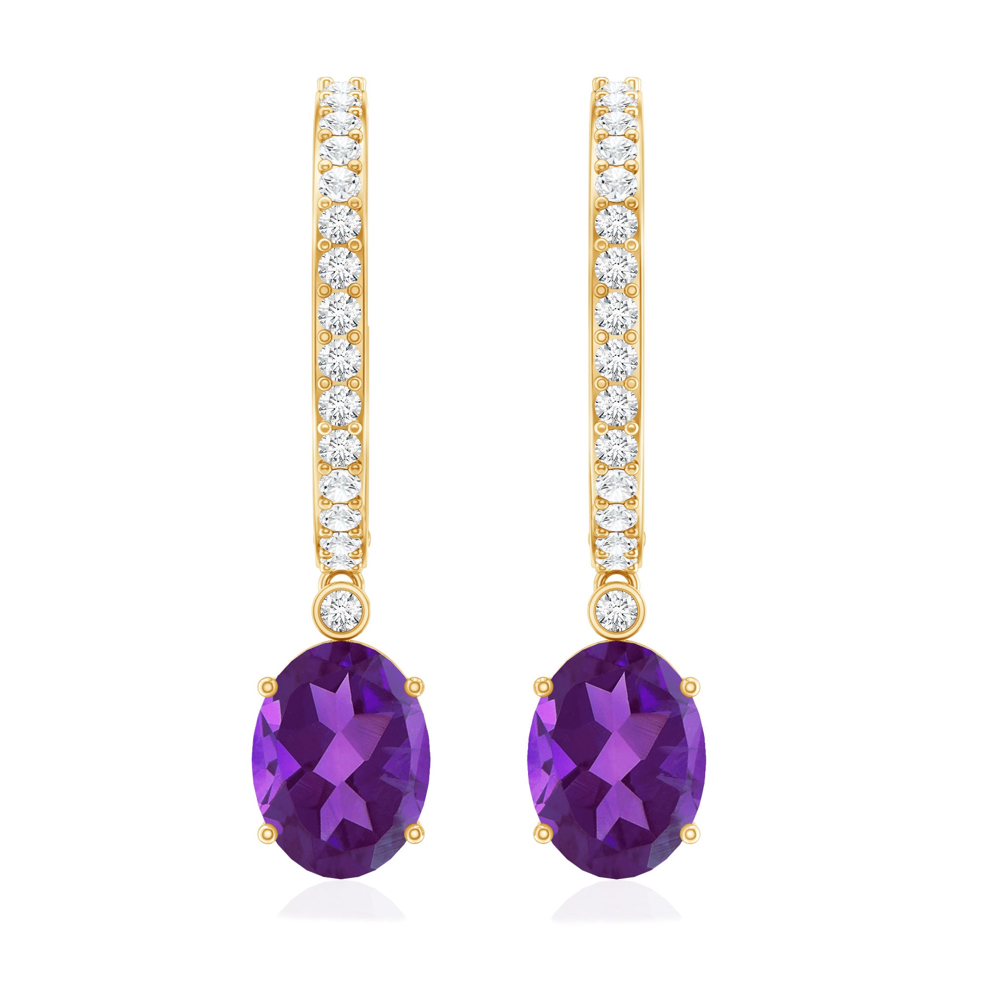 Real 2.2 Carat Oval Amethyst Diamond Hoop Earrings With Diamonds AAA - Rosec Jewels