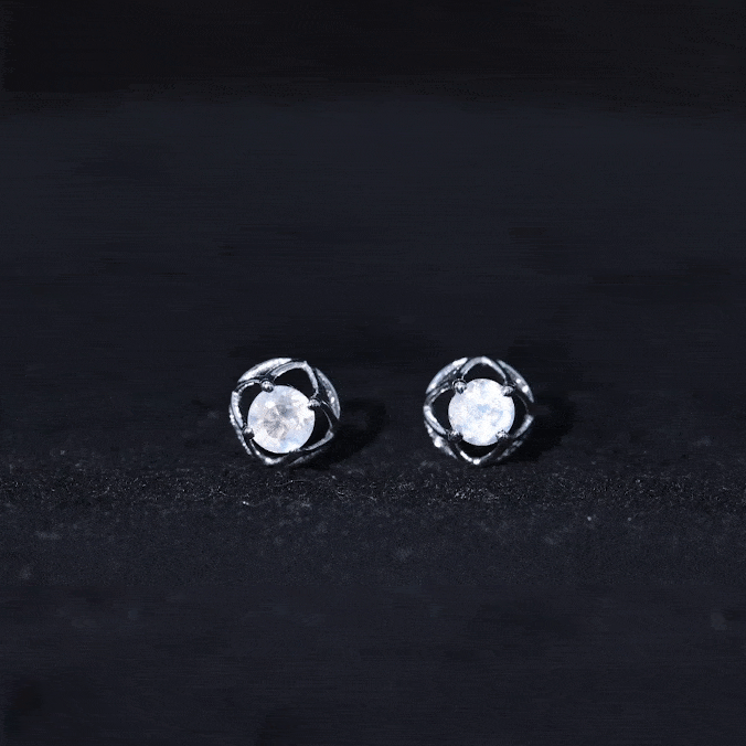 0.7 Carat Moonstone Flower Stud Earrings AAA - Rosec Jewels