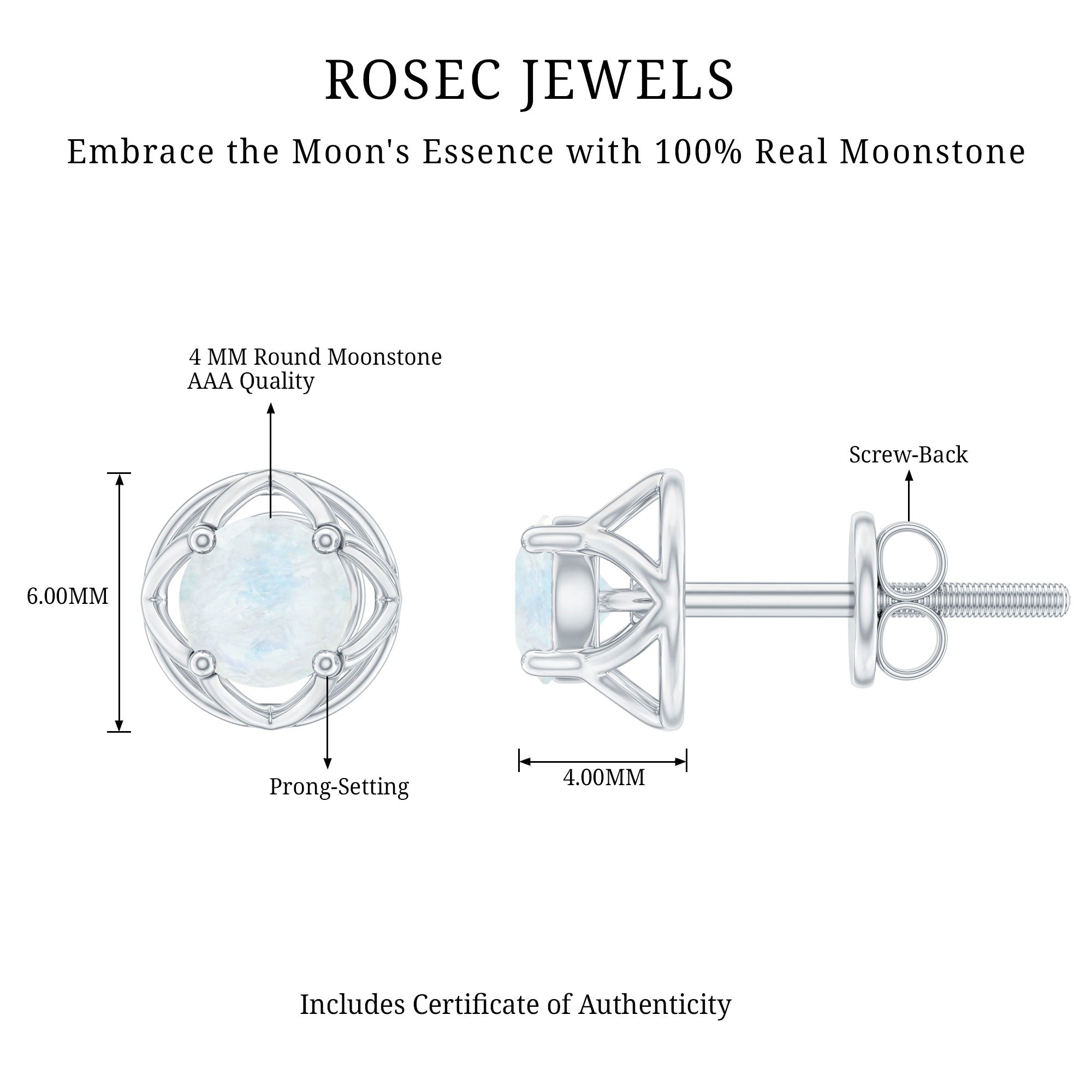 0.7 Carat Moonstone Flower Stud Earrings AAA - Rosec Jewels