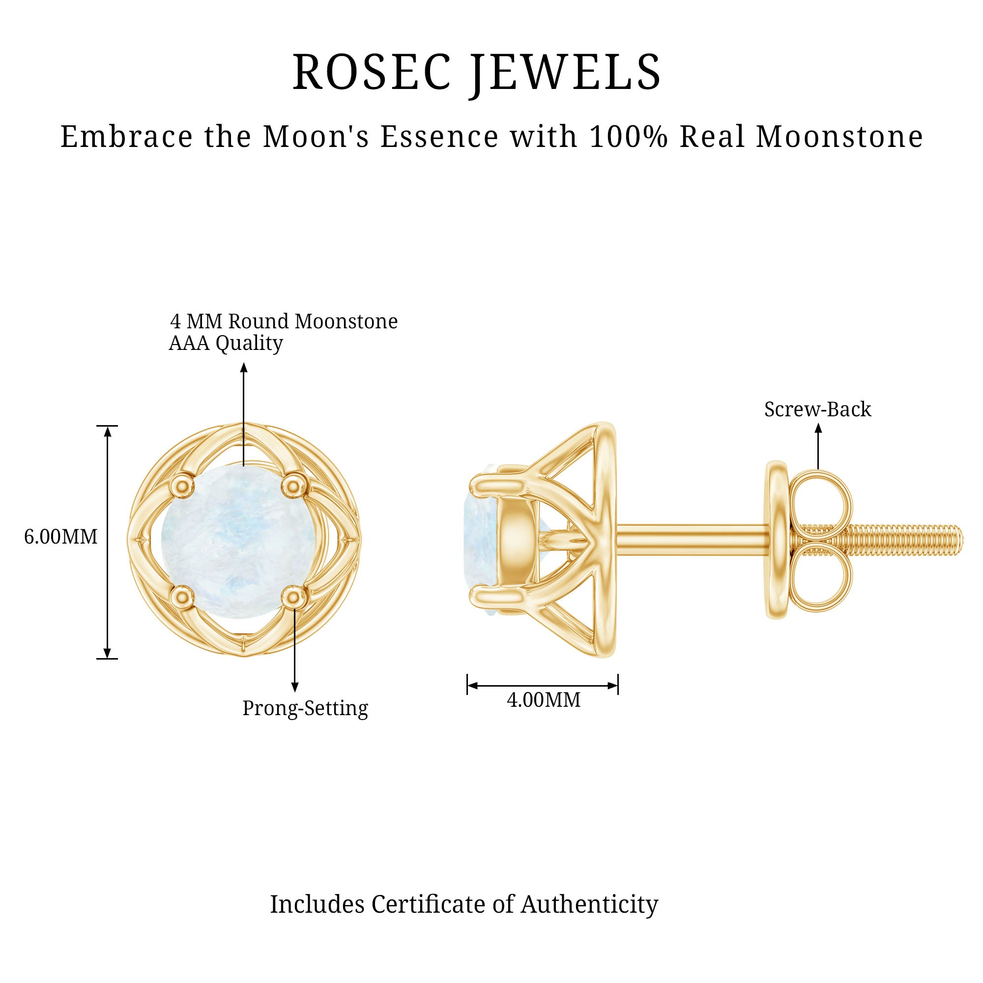 0.7 Carat Moonstone Flower Stud Earrings AAA - Rosec Jewels