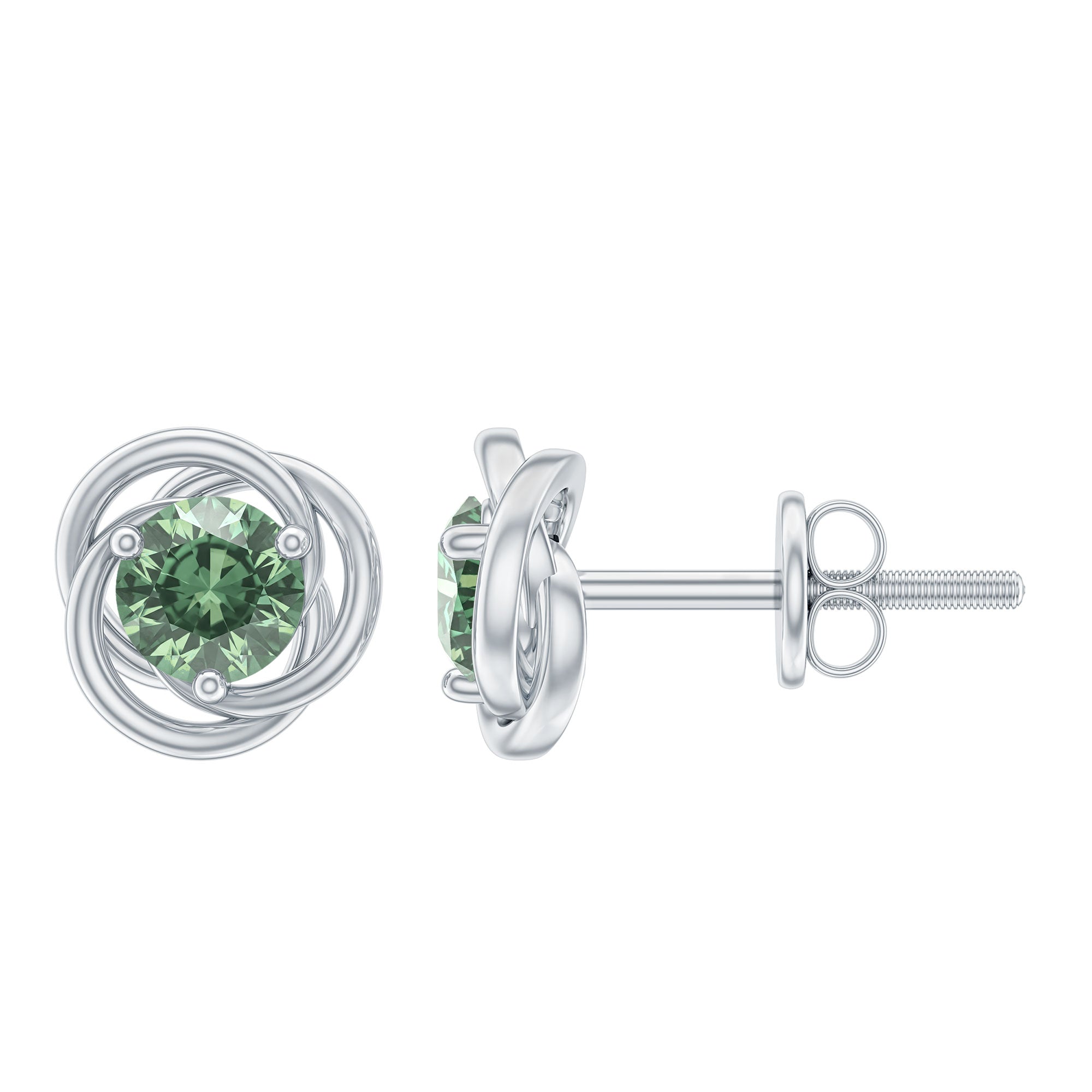 0.50 CT Round Cut Green Sapphire Swirl Solitaire Stud Earrings