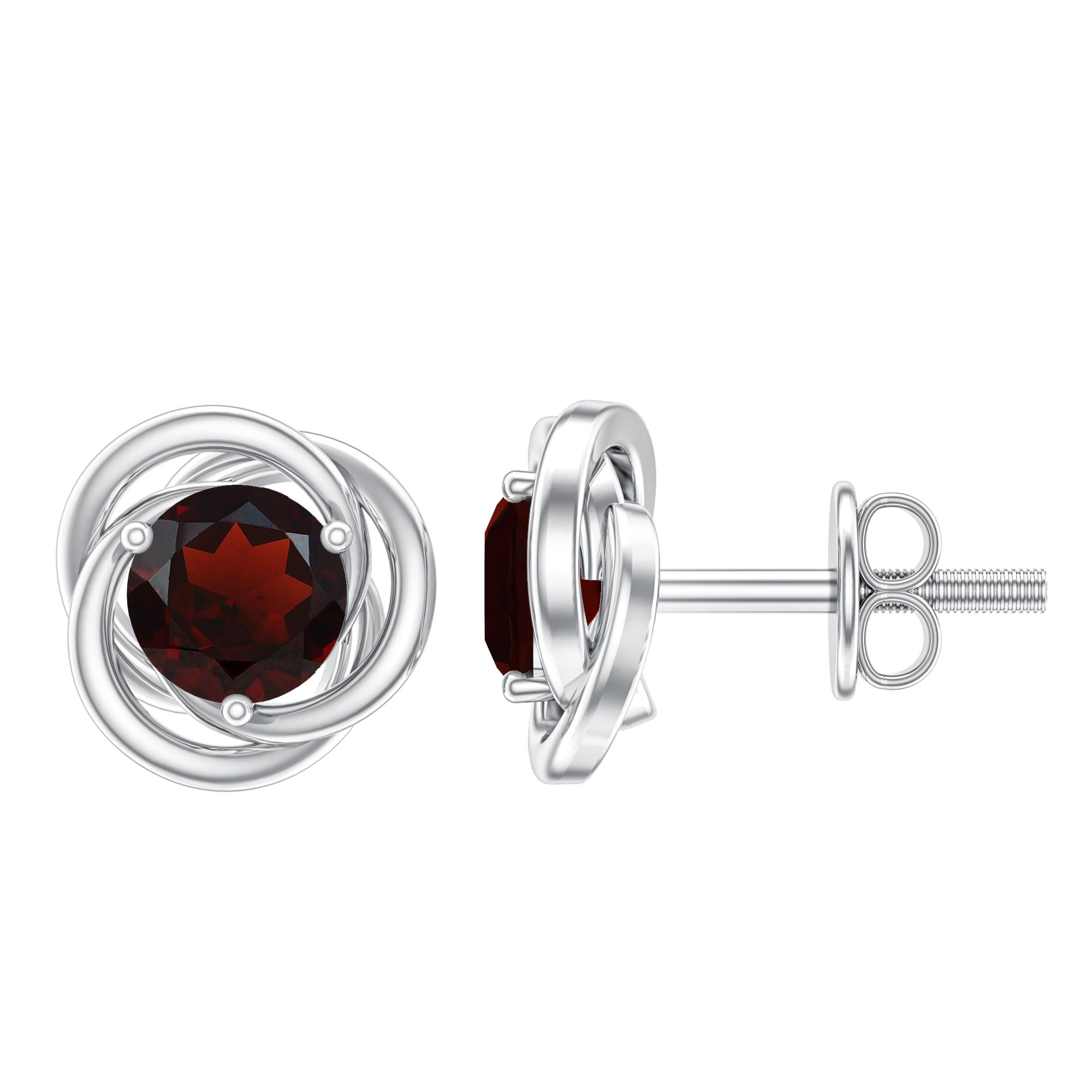 Solitaire 0.6 Carat Garnet Swirl Stud Earrings in 3 Prong Setting AAA - Rosec Jewels