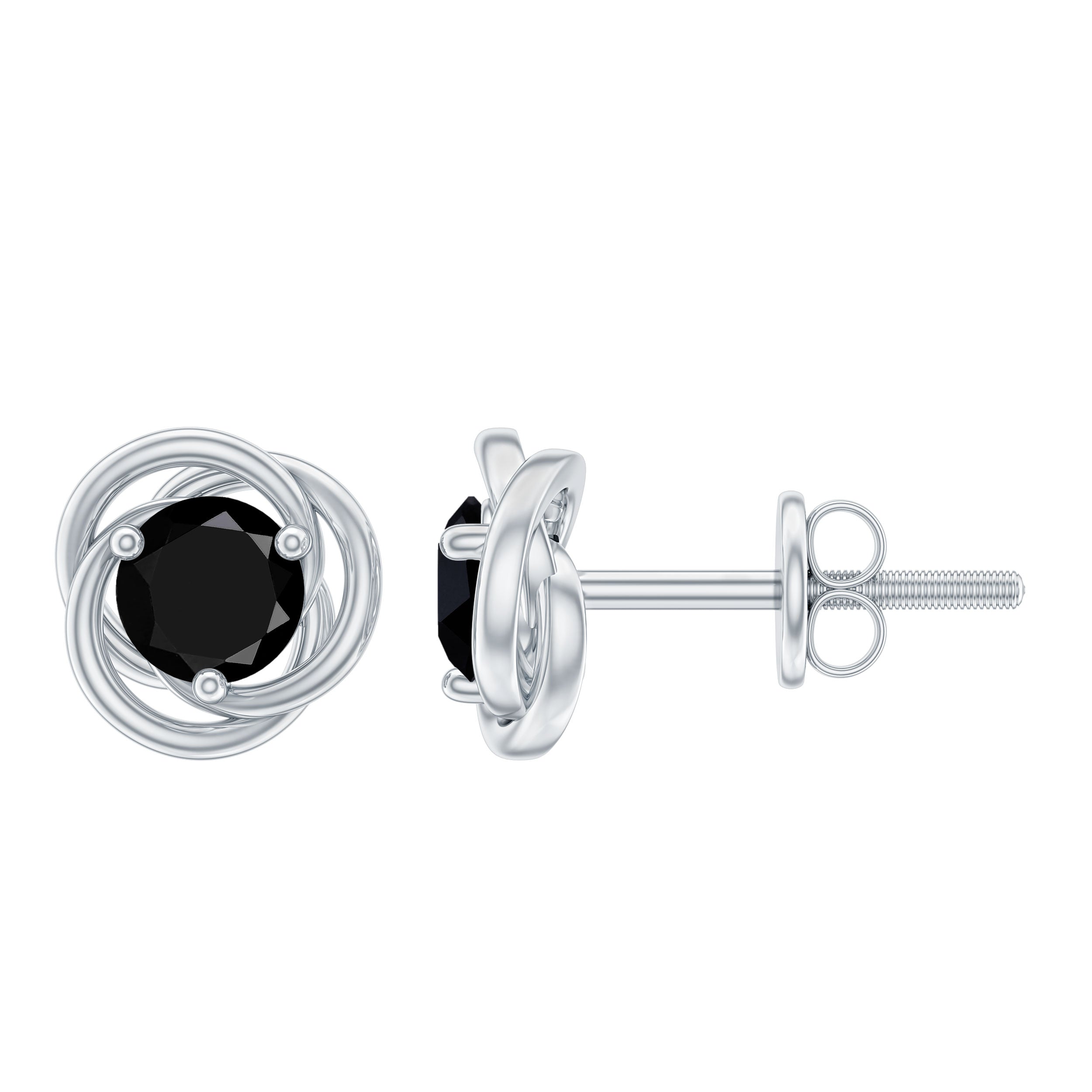 Solitaire Lab Created Black Diamond Swirl Stud Earrings AAAA ( Synthetic ) - Rosec Jewels