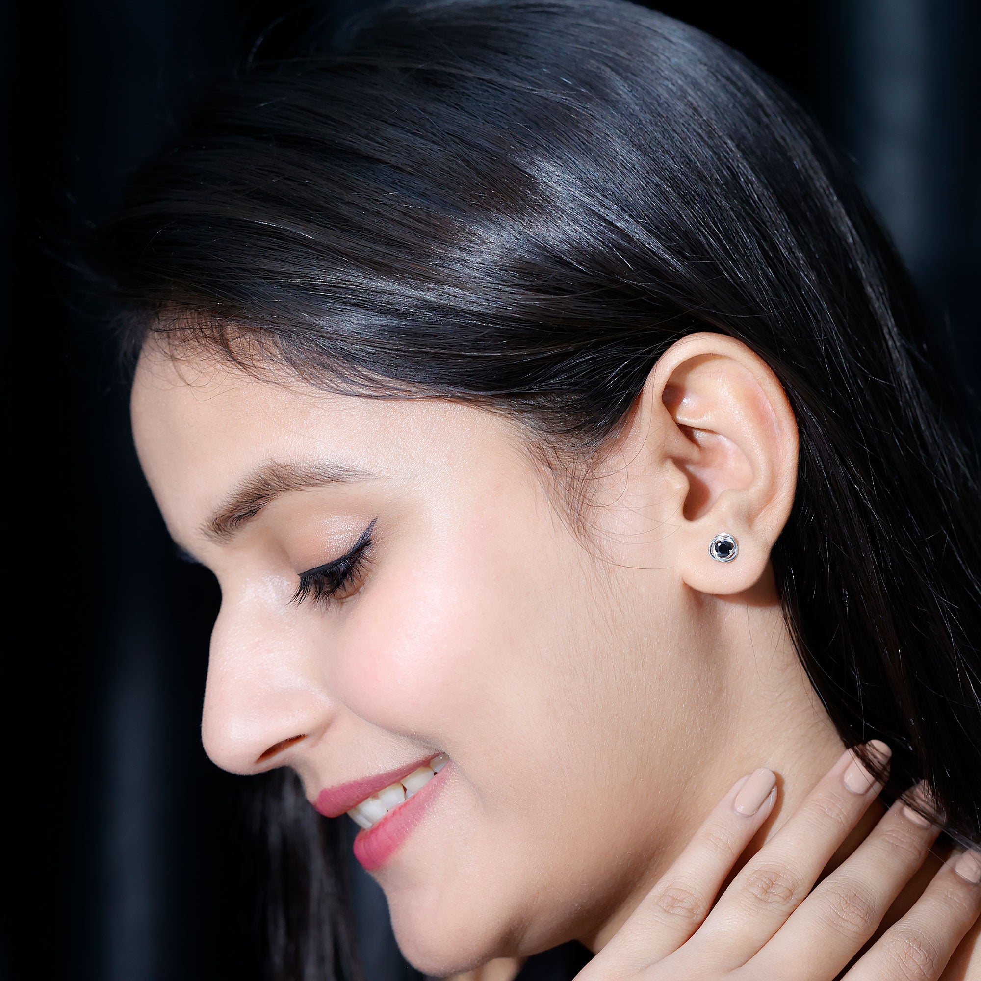 Solitaire Lab Created Black Diamond Swirl Stud Earrings AAAA ( Synthetic ) - Rosec Jewels