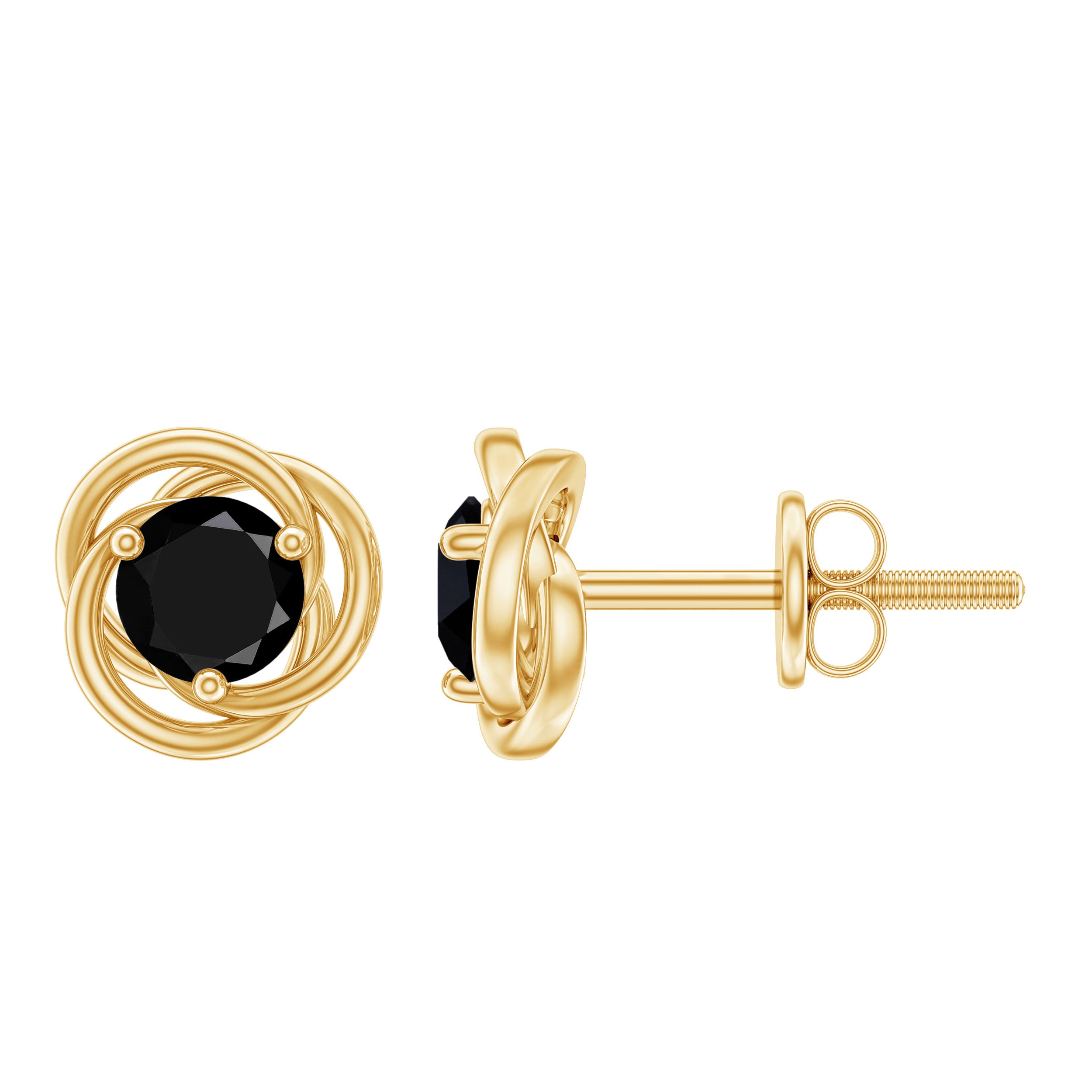 Solitaire Lab Created Black Diamond Swirl Stud Earrings AAAA ( Synthetic ) - Rosec Jewels