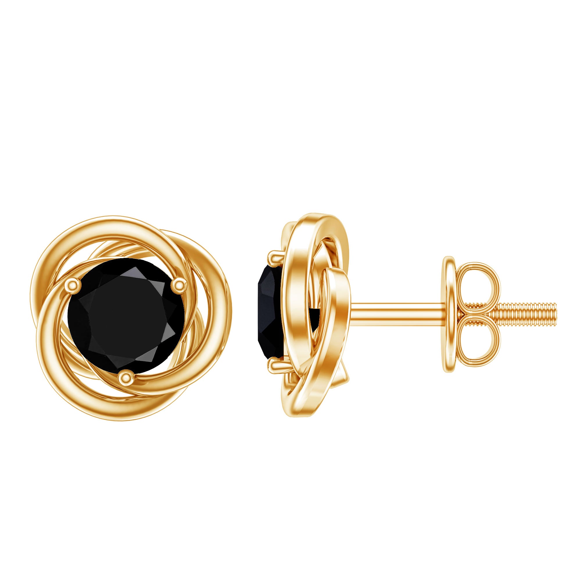 Solitaire Lab Created Black Diamond Swirl Stud Earrings AAAA ( Synthetic ) - Rosec Jewels
