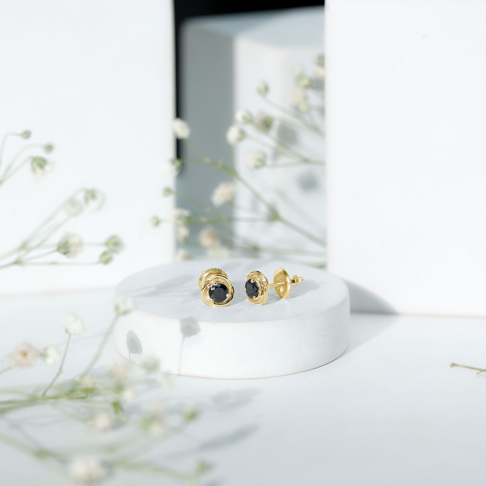 Solitaire Lab Created Black Diamond Swirl Stud Earrings AAAA ( Synthetic ) - Rosec Jewels
