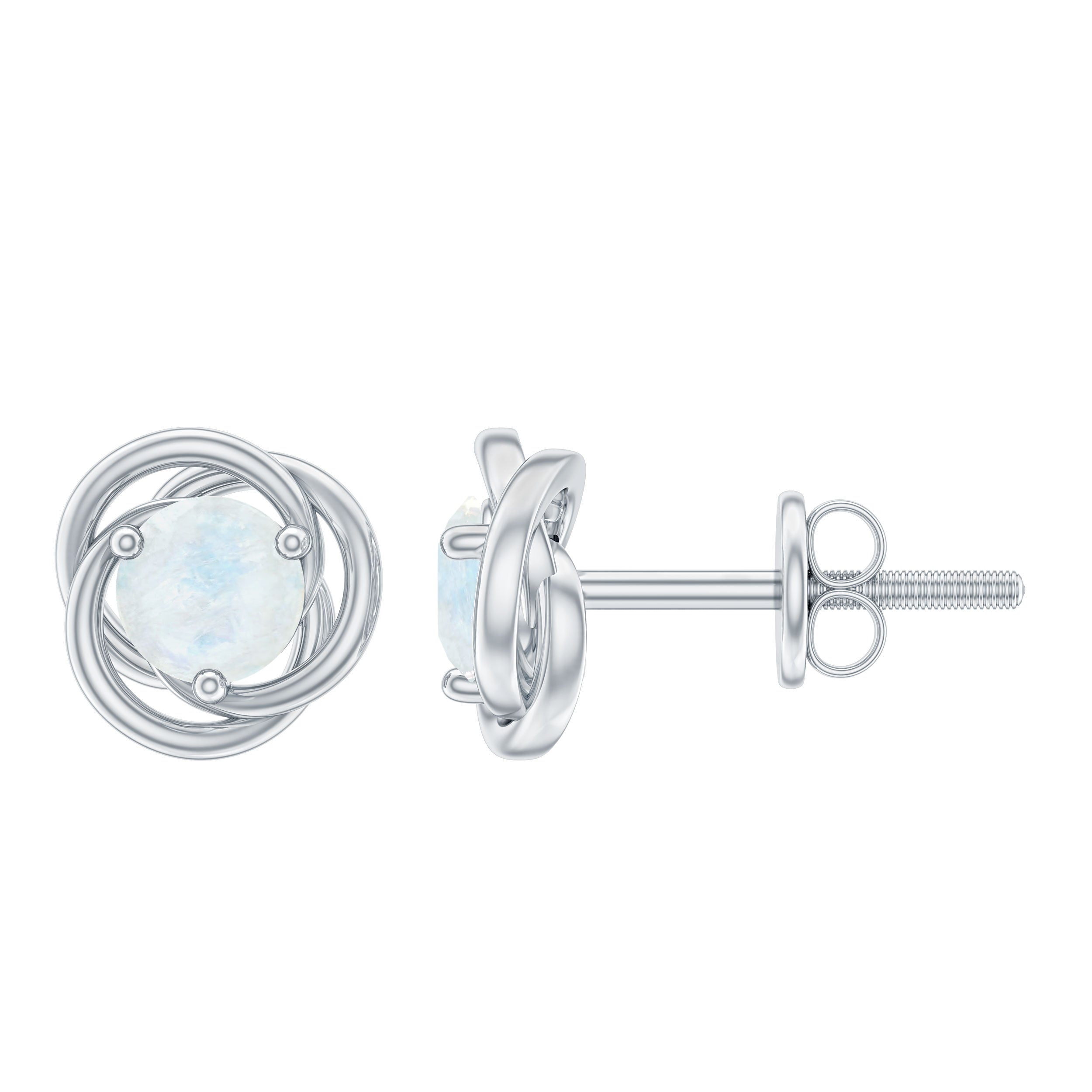 Solitaire Moonstone Swirl Stud Earrings with Certificate