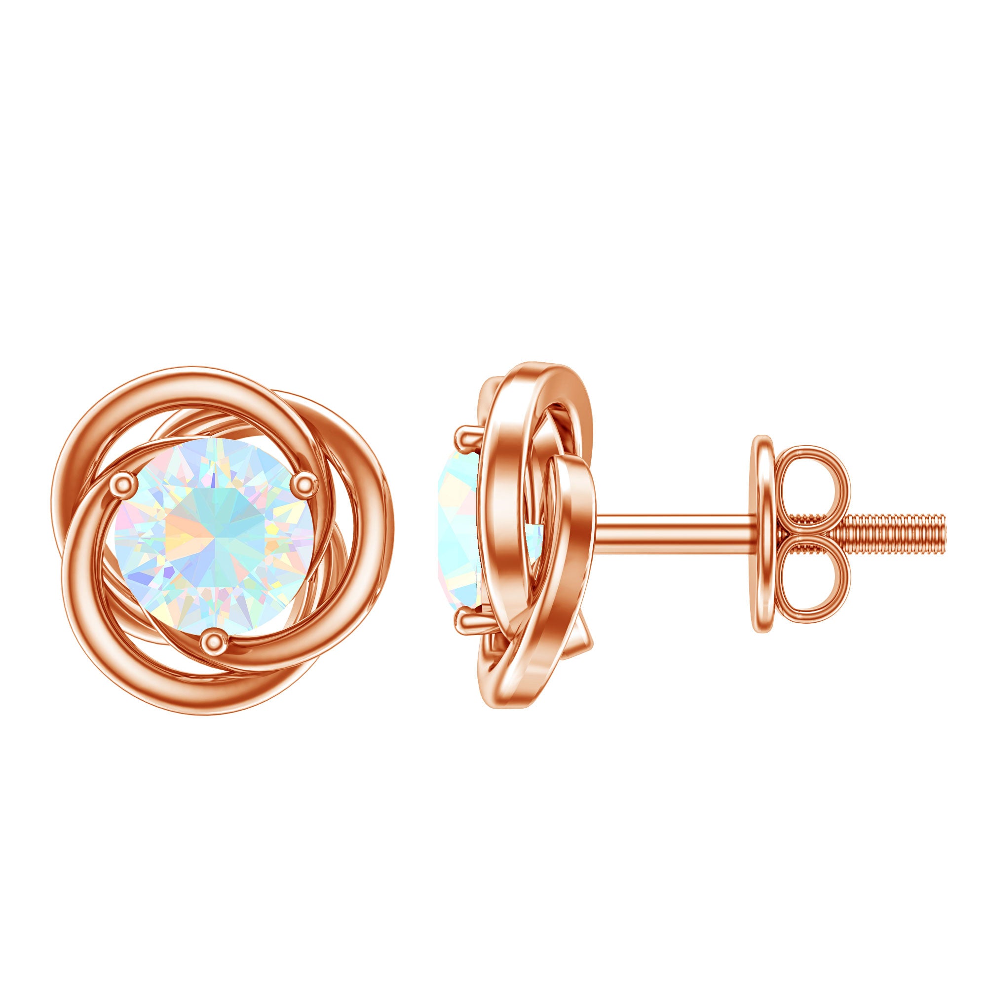 Round Cut Solitaire Ethiopian Opal Swirl Stud Earrings AAA - Rosec Jewels