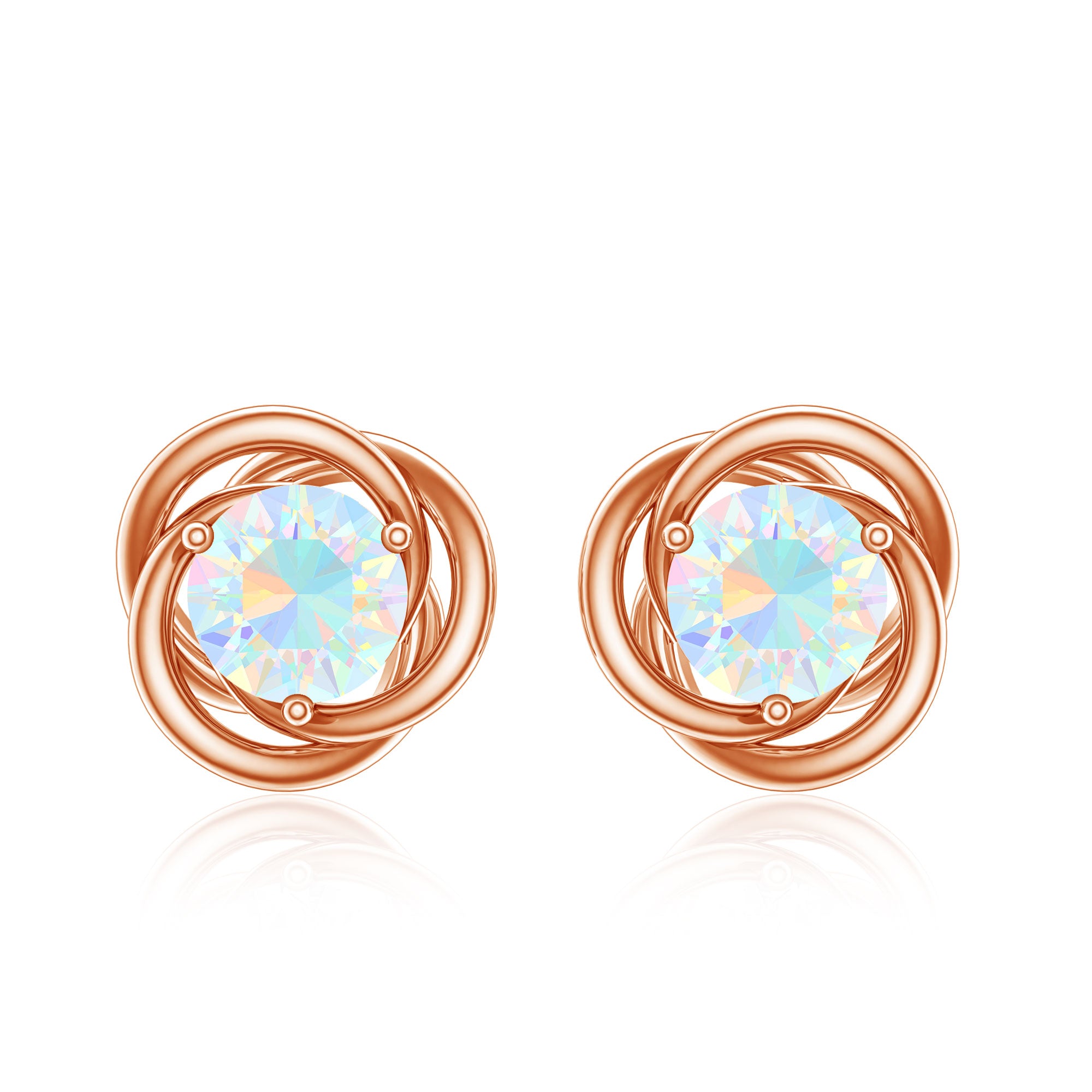 Round Cut Solitaire Ethiopian Opal Swirl Stud Earrings AAA - Rosec Jewels