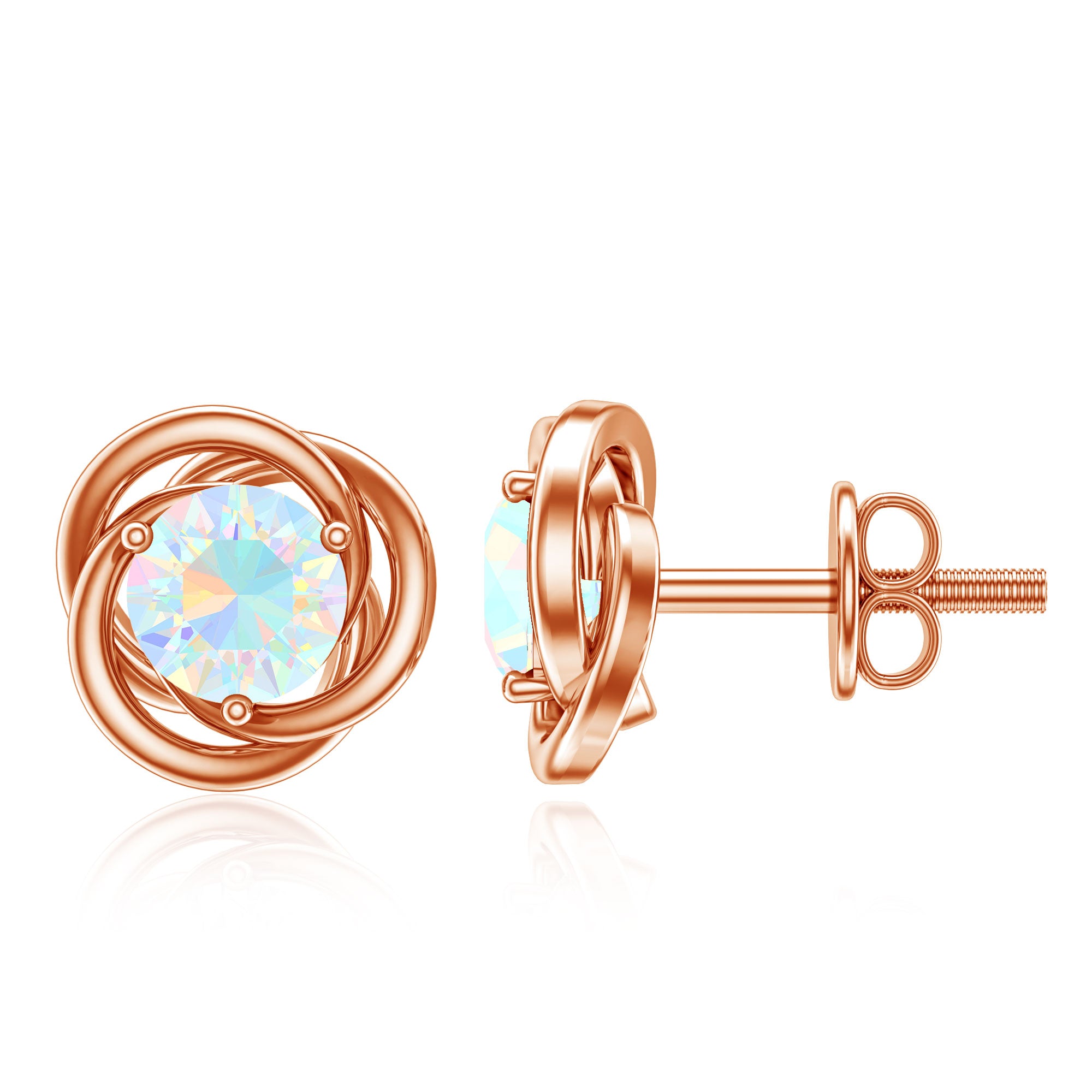 Round Cut Solitaire Ethiopian Opal Swirl Stud Earrings AAA - Rosec Jewels