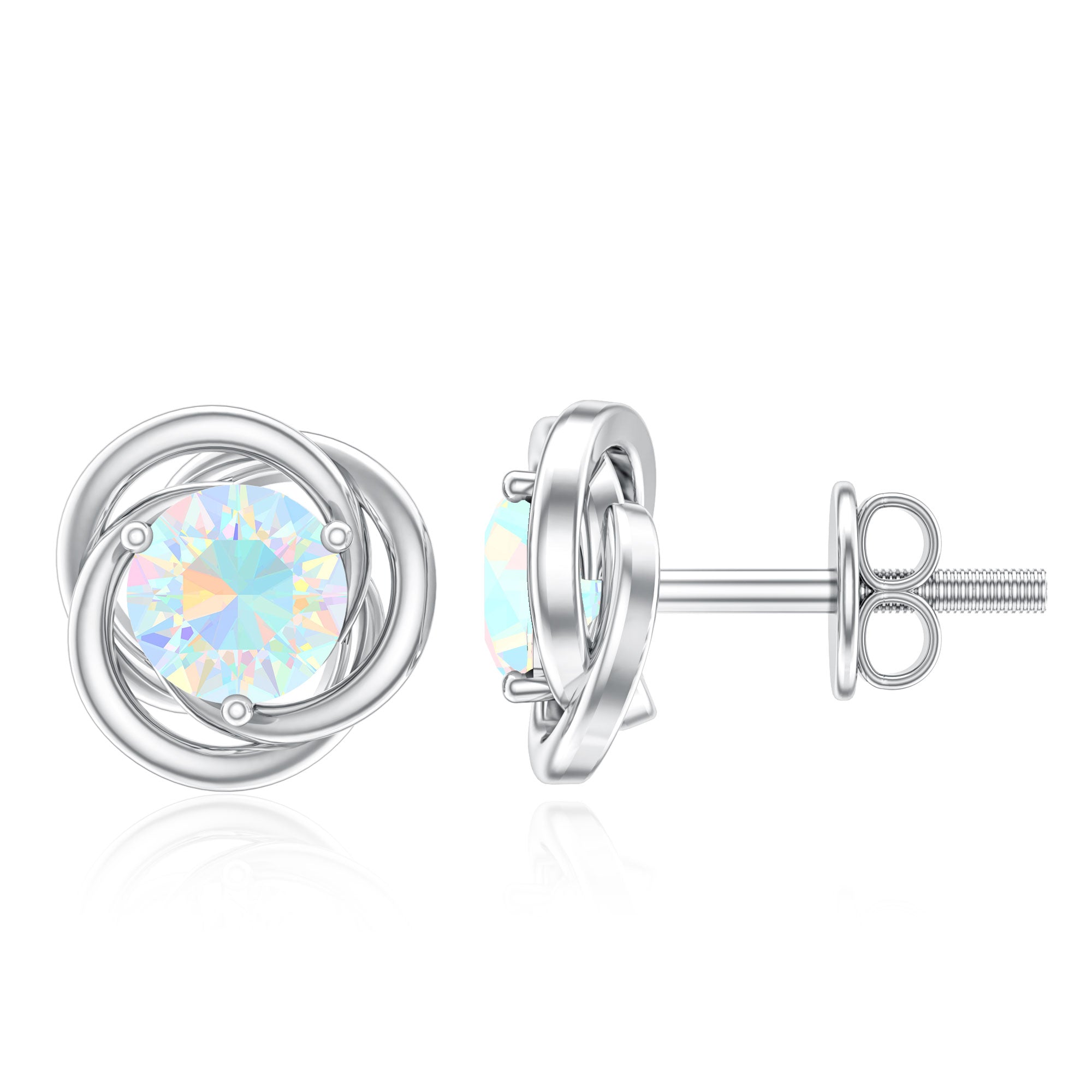 Round Cut Solitaire Ethiopian Opal Swirl Stud Earrings AAA - Rosec Jewels