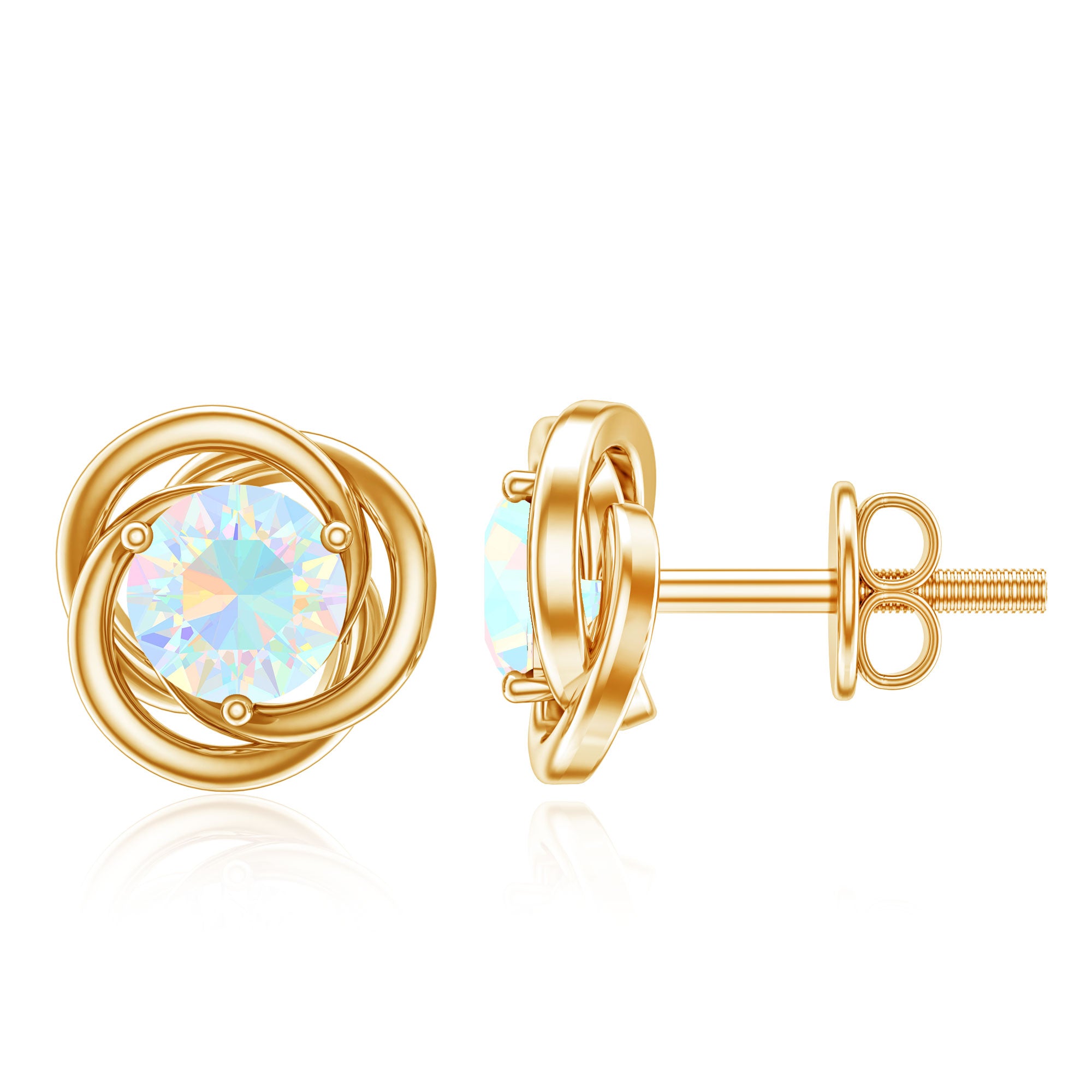Round Cut Solitaire Ethiopian Opal Swirl Stud Earrings AAA - Rosec Jewels
