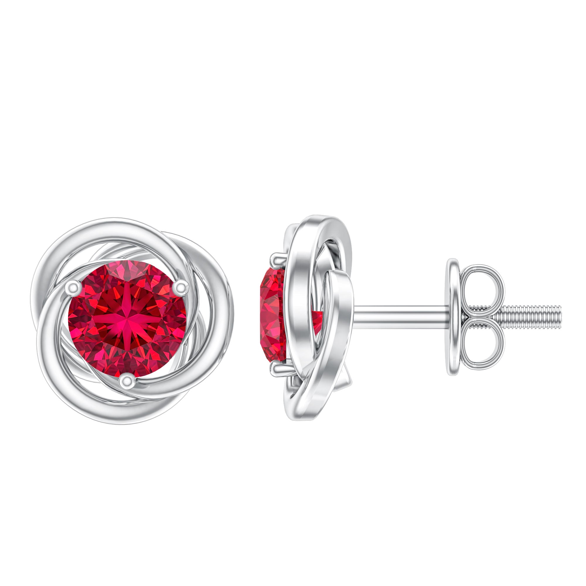 Lab Created Ruby Swirl Stud Earrings with Screw Back AAAA - Rosec Jewels