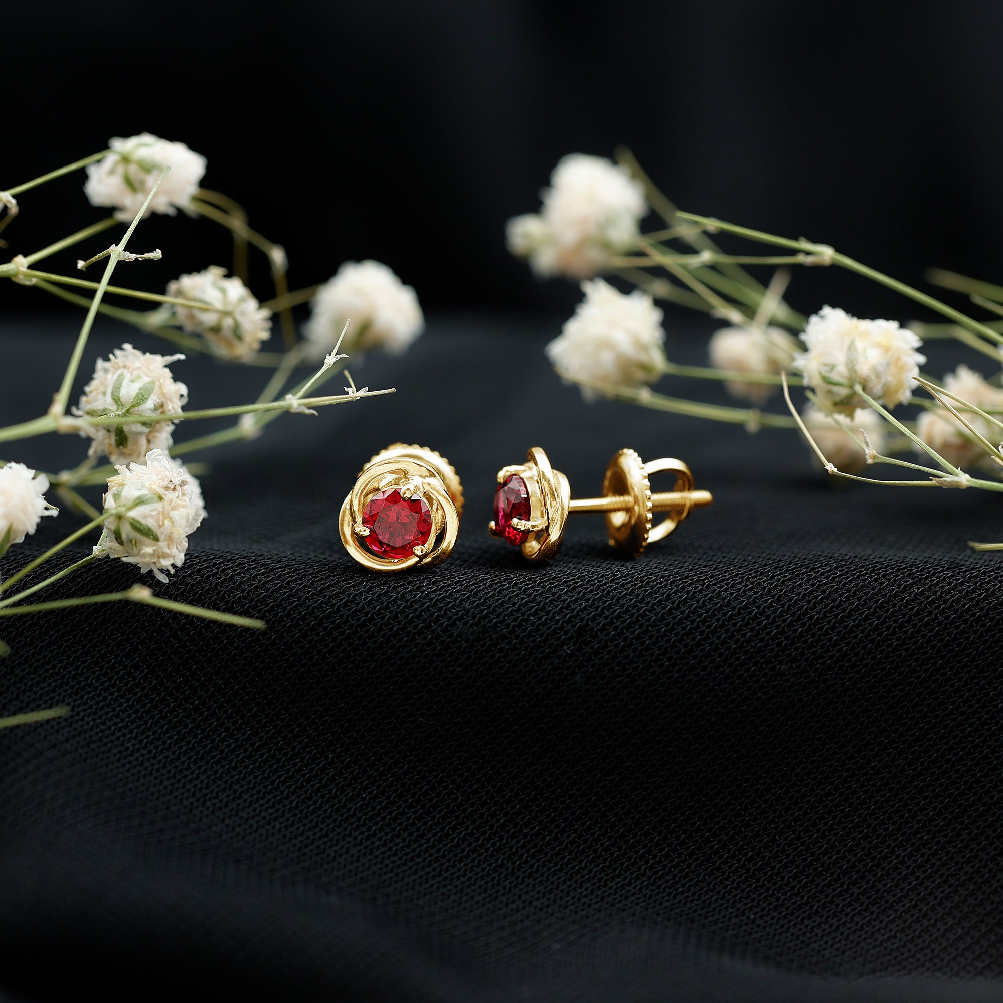 Lab Created Ruby Swirl Stud Earrings with Screw Back AAAA - Rosec Jewels