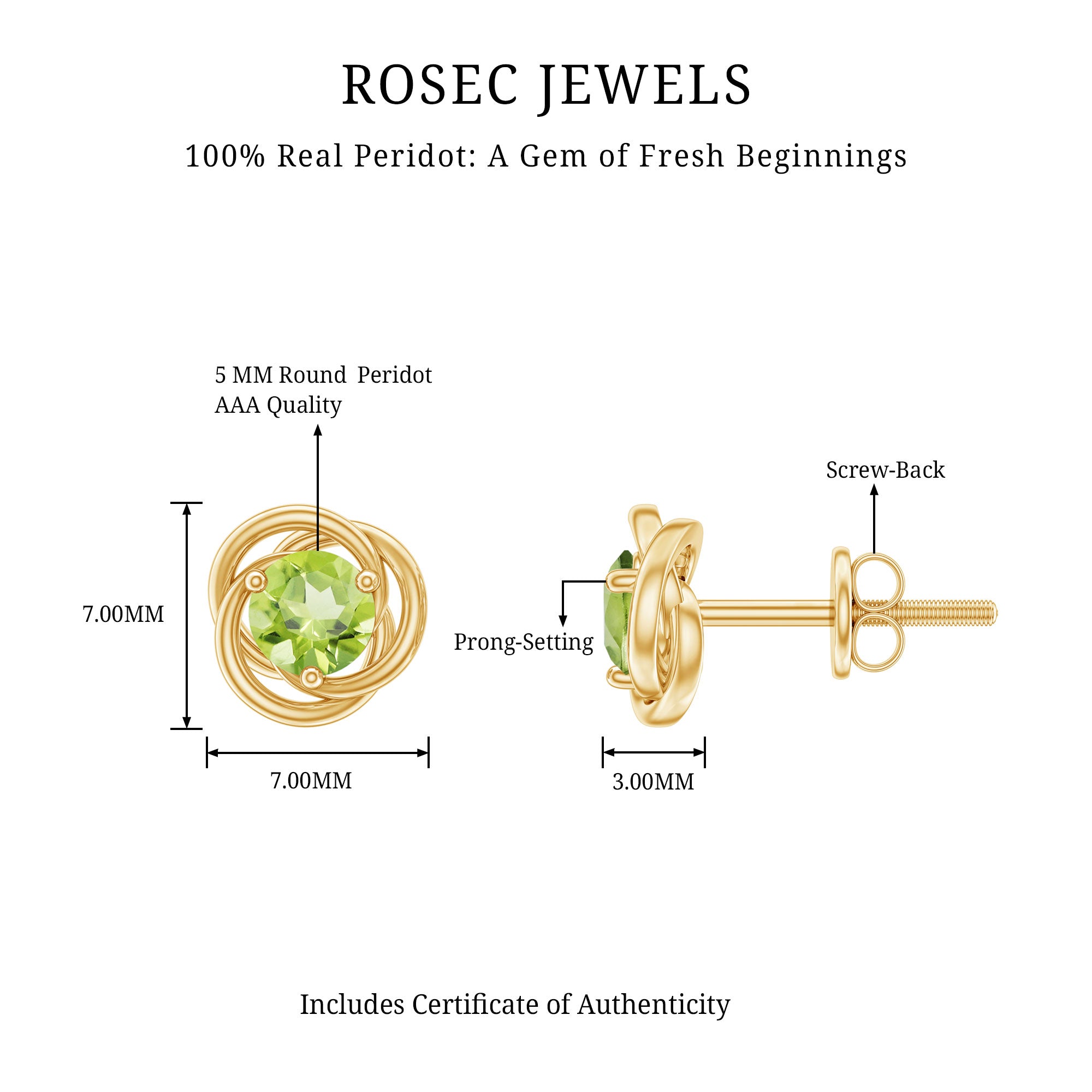 1 Carat Round Cut Peridot Swirl Stud Earrings AAA - Rosec Jewels