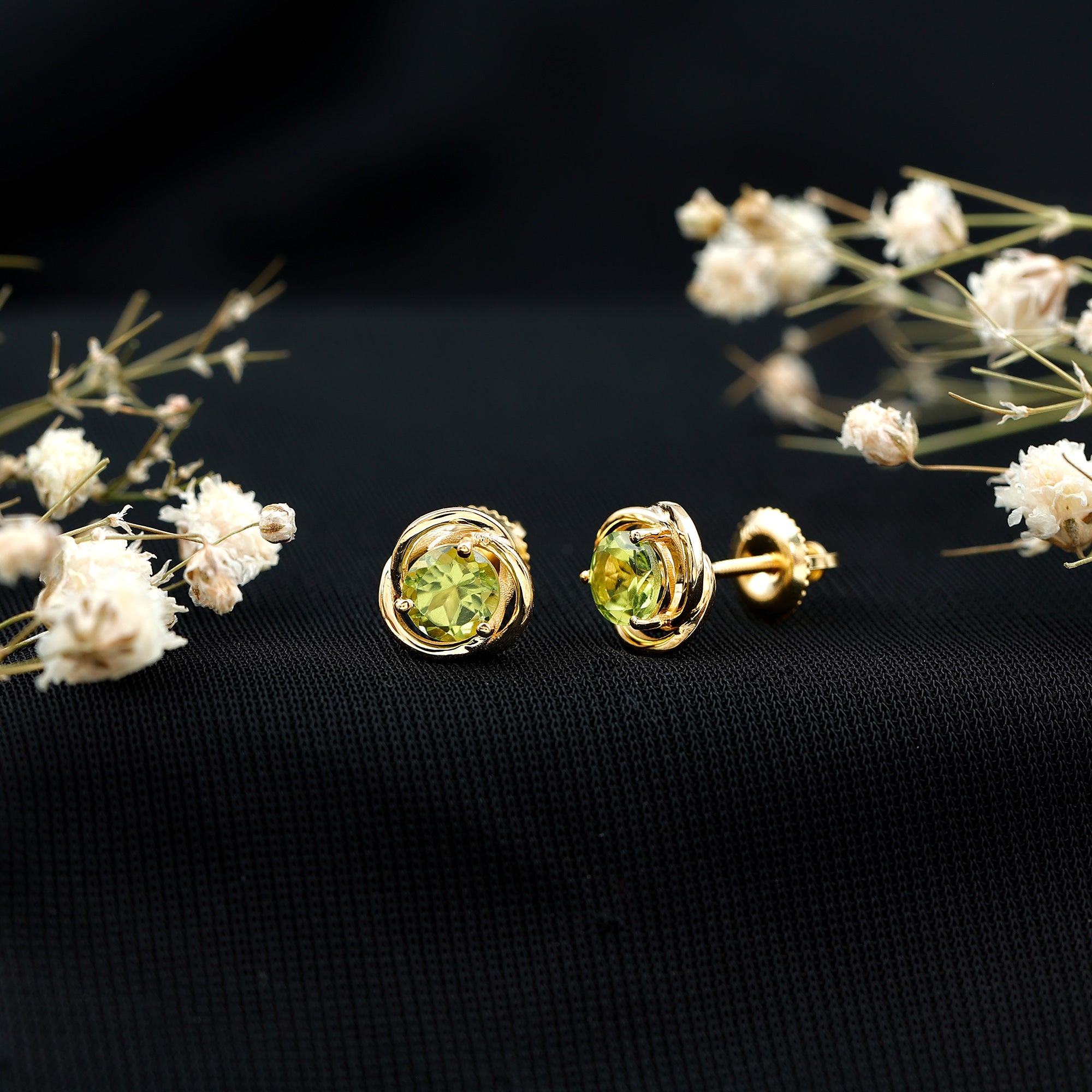 1 Carat Round Cut Peridot Swirl Stud Earrings AAA - Rosec Jewels