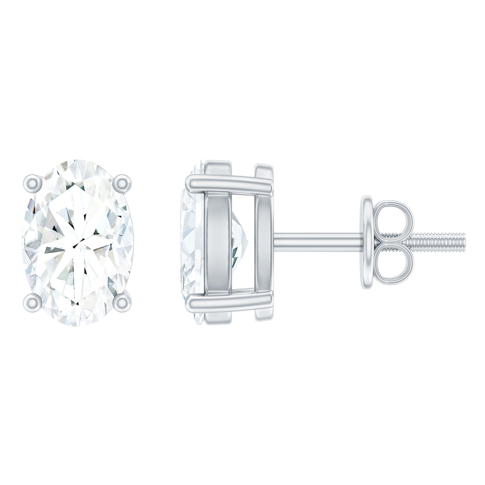 4X6 MM Oval Shaped Lab Grown Diamond Solitaire Stud Earrings Lab - ( EF-VS ) - Rosec Jewels