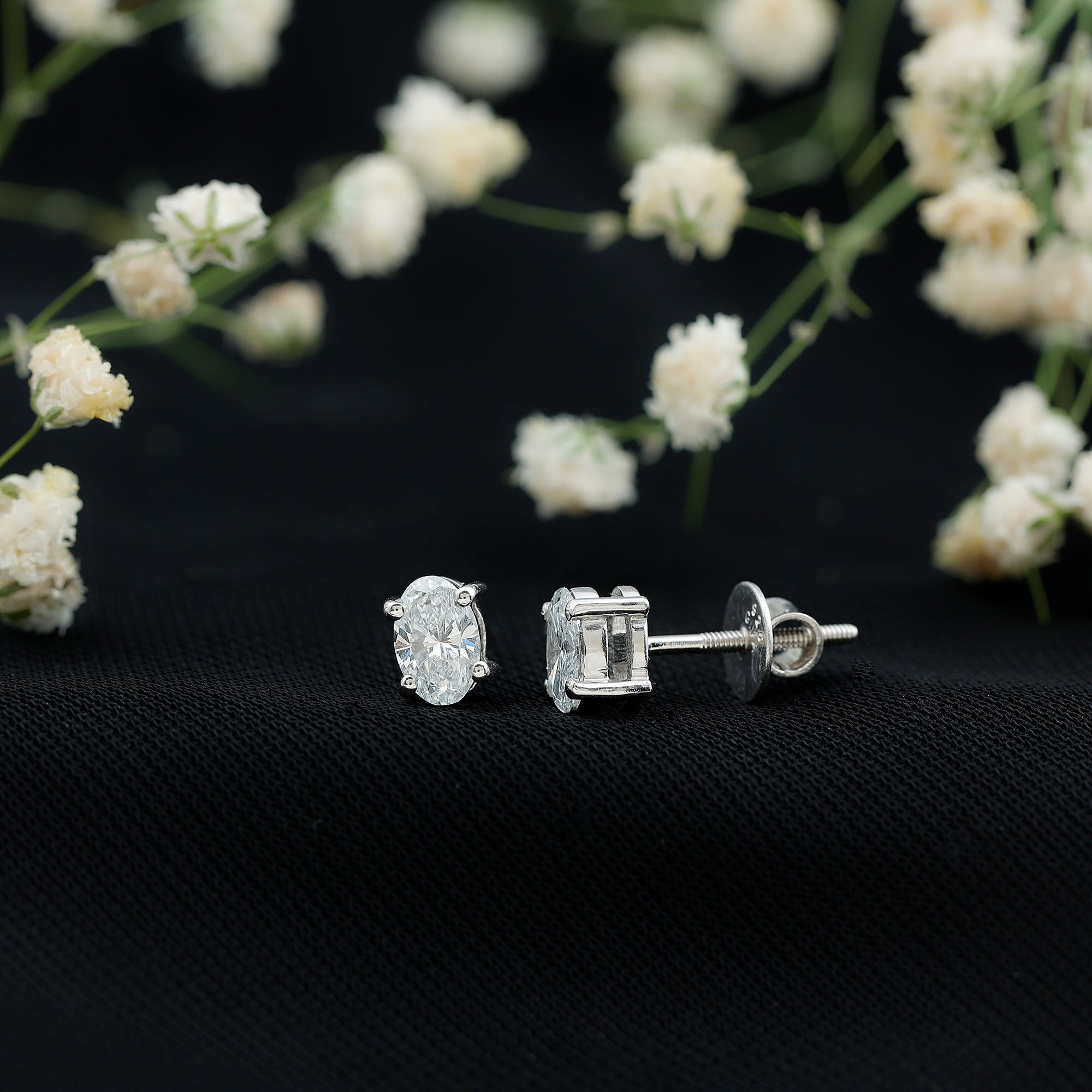 4X6 MM Oval Shaped Lab Grown Diamond Solitaire Stud Earrings Lab - ( EF-VS ) - Rosec Jewels