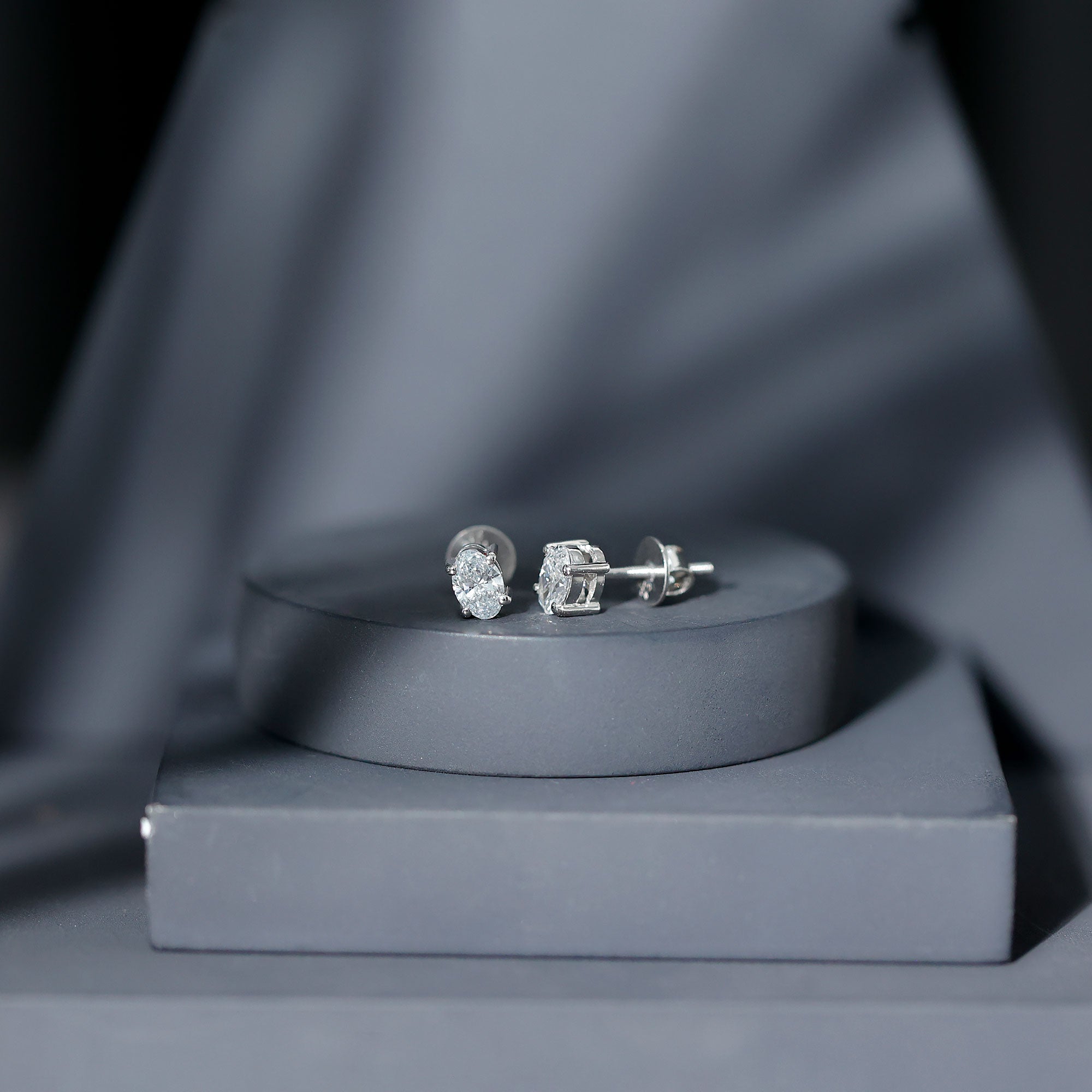 4X6 MM Oval Shaped Lab Grown Diamond Solitaire Stud Earrings Lab - ( EF-VS ) - Rosec Jewels