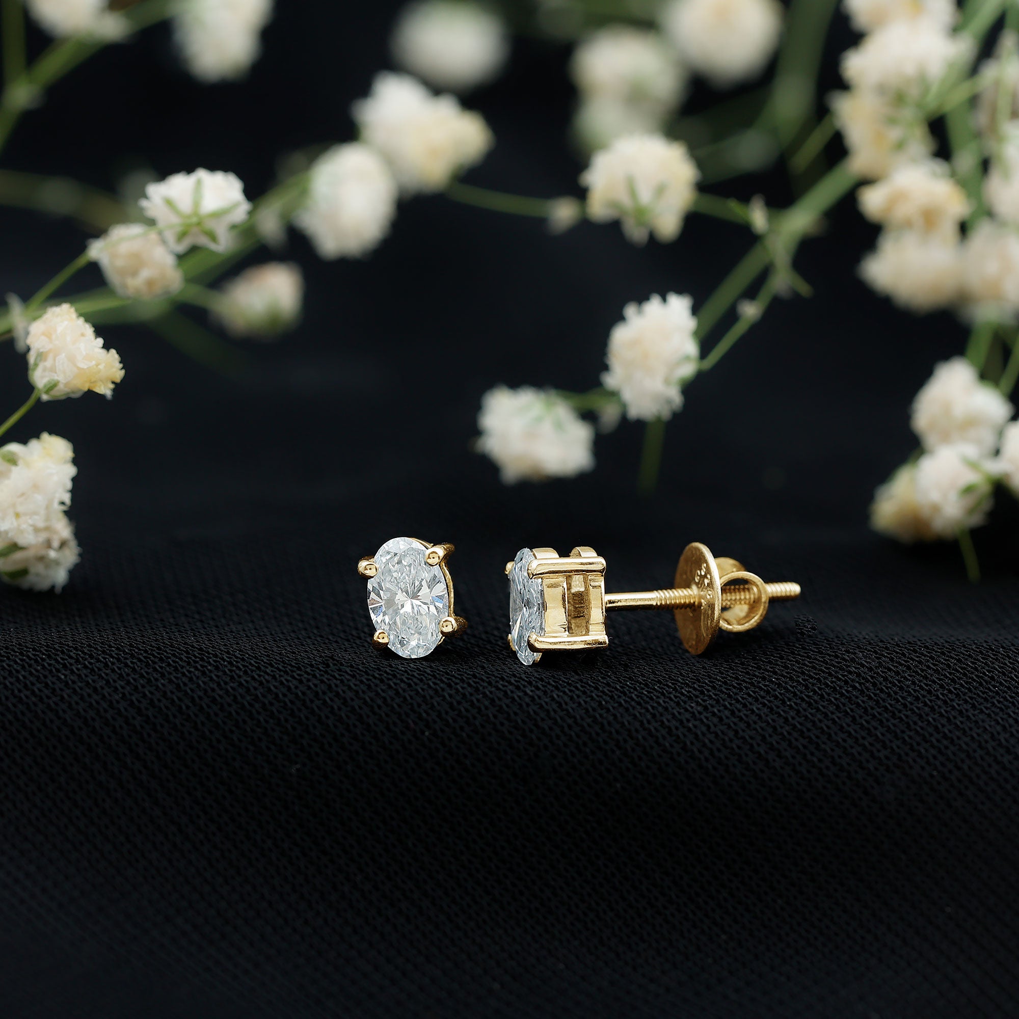 4X6 MM Oval Shaped Lab Grown Diamond Solitaire Stud Earrings Lab - ( EF-VS ) - Rosec Jewels