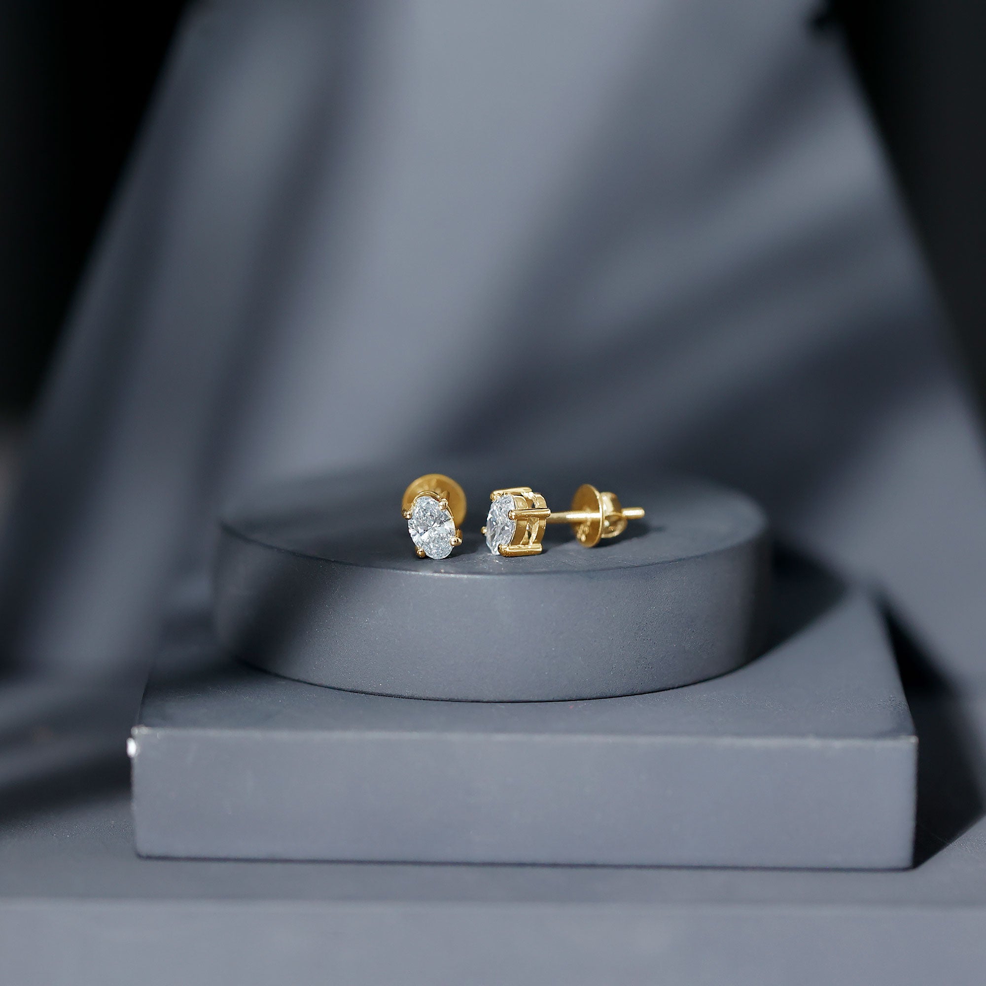 4X6 MM Oval Shaped Lab Grown Diamond Solitaire Stud Earrings Lab - ( EF-VS ) - Rosec Jewels