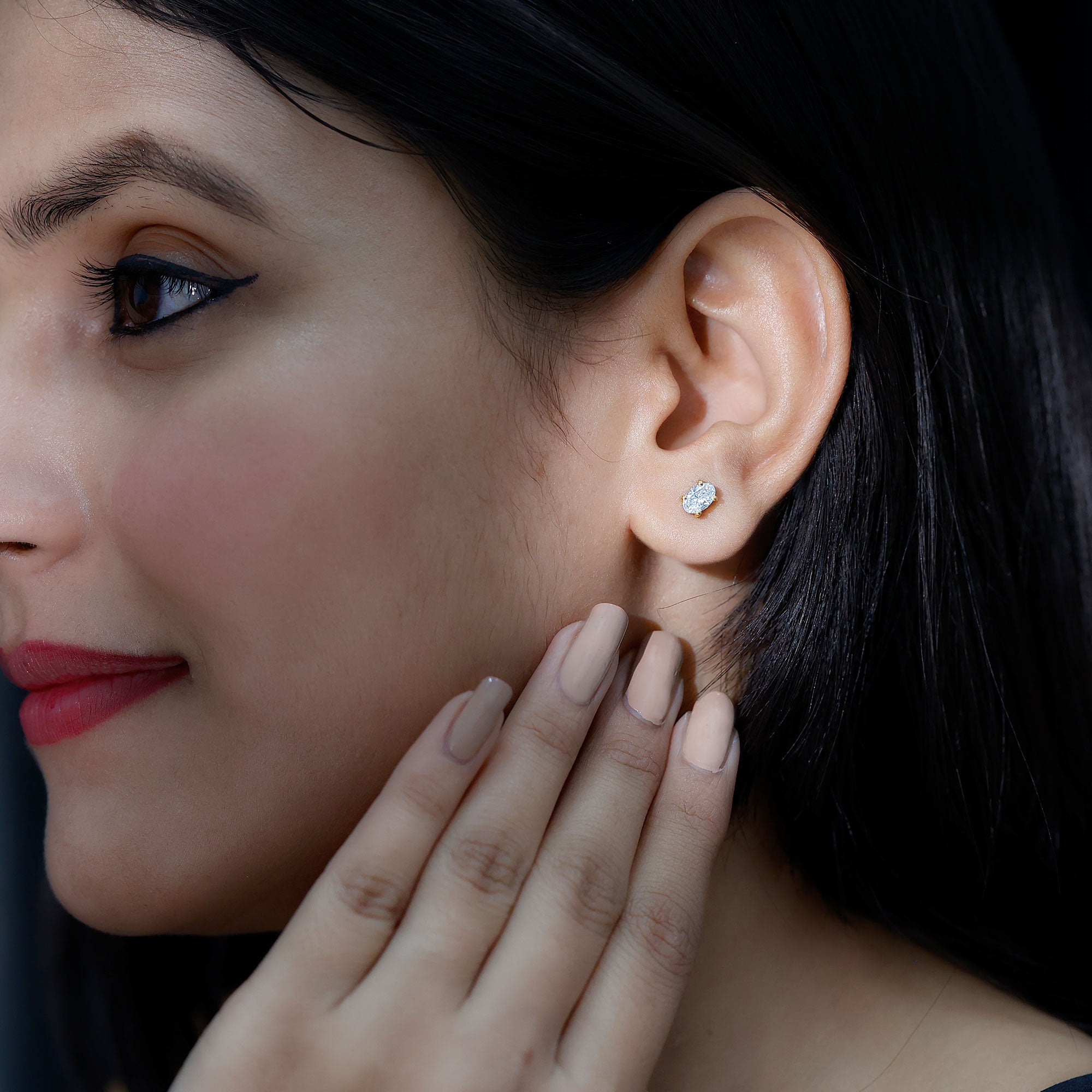 4X6 MM Oval Shaped Lab Grown Diamond Solitaire Stud Earrings Lab - ( EF-VS ) - Rosec Jewels