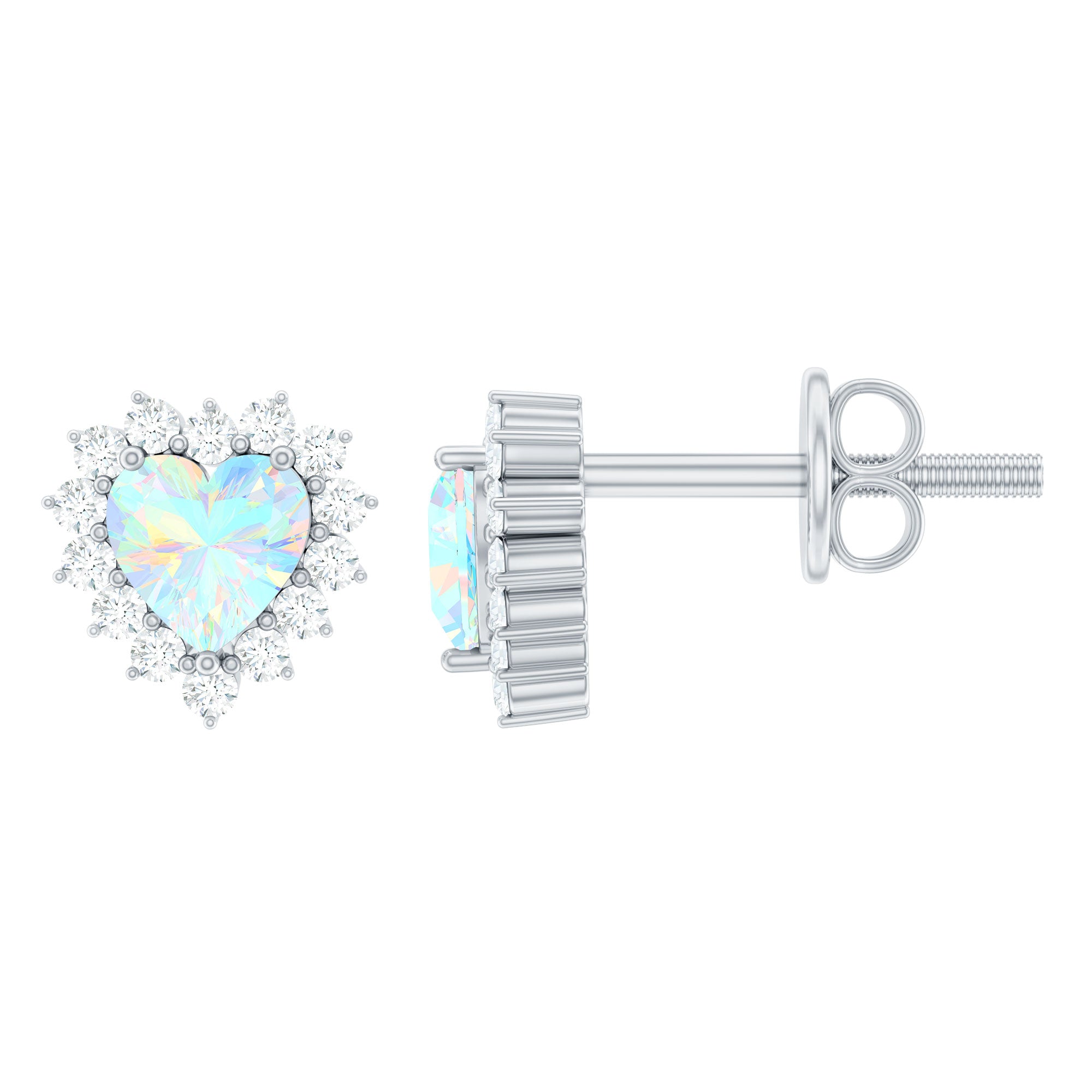 Natural Ethiopian Opal Heart Earrings with Moissanite Halo