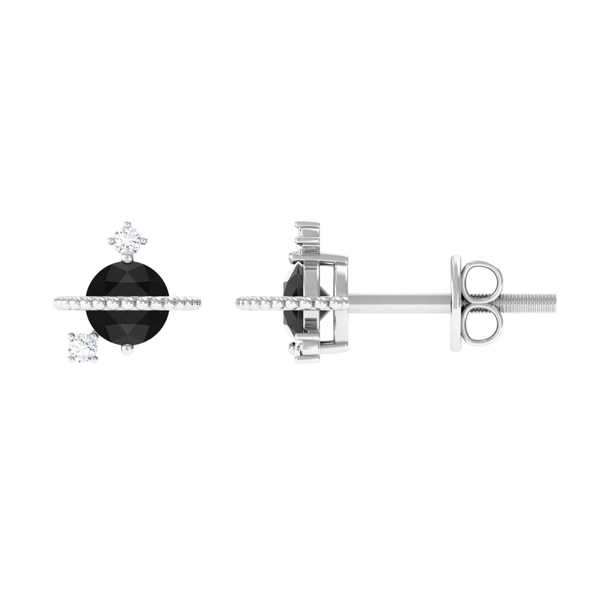 Lab Created Black and White Diamond Unique Stud Earrings AAAA ( Synthetic ) - Rosec Jewels
