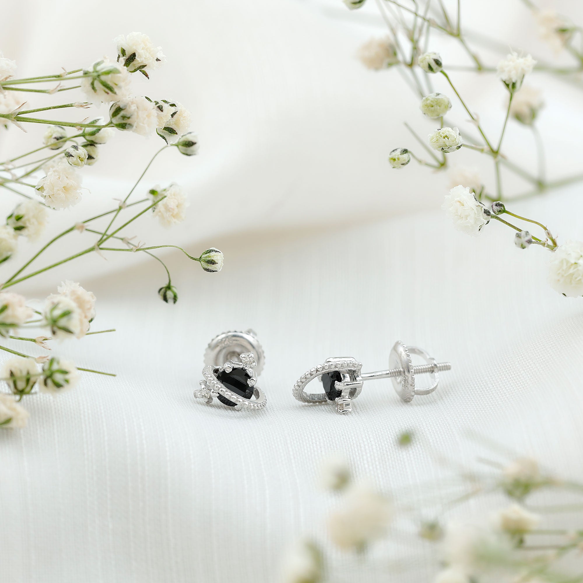 Lab Created Black and White Diamond Unique Stud Earrings AAAA ( Synthetic ) - Rosec Jewels