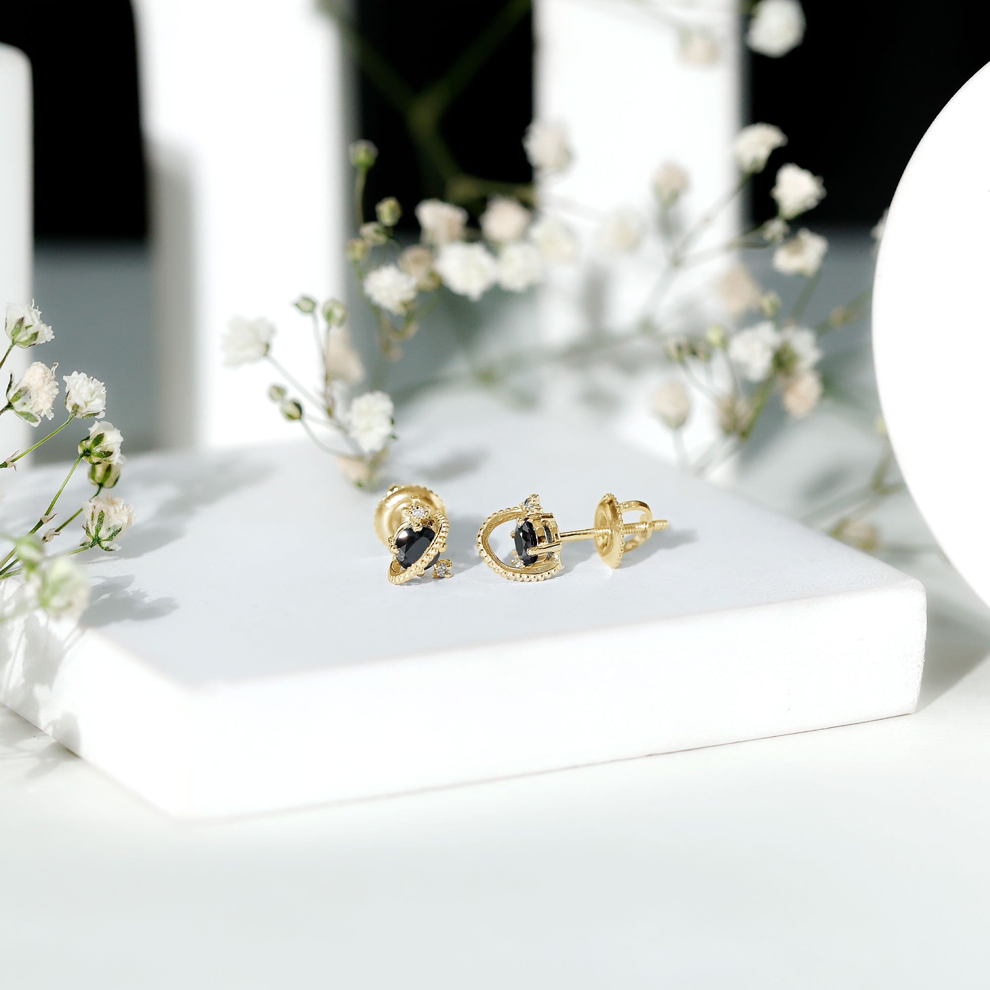 Lab Created Black and White Diamond Unique Stud Earrings AAAA ( Synthetic ) - Rosec Jewels