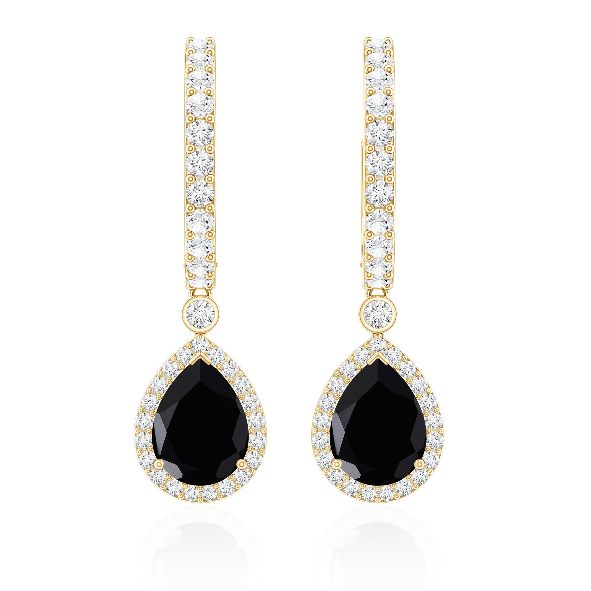 Natural Pear Shape Black Onyx Hoop Drop Earrings AAA - Rosec Jewels