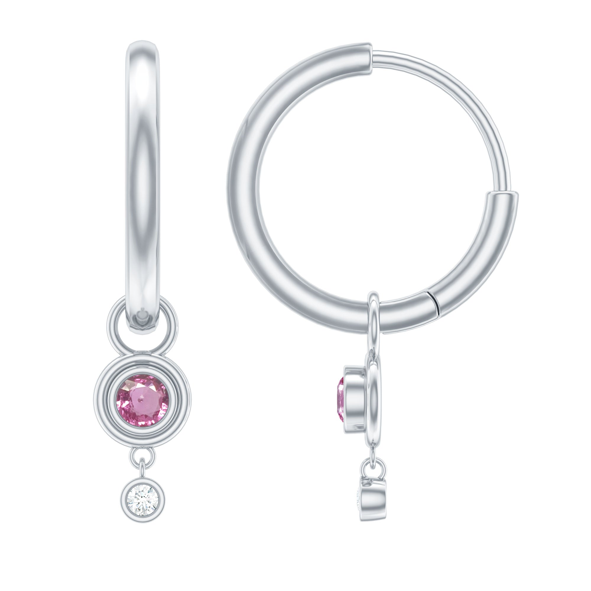 0.25 CT Simple Pink Sapphire Hoop Drop Earrings with Diamond