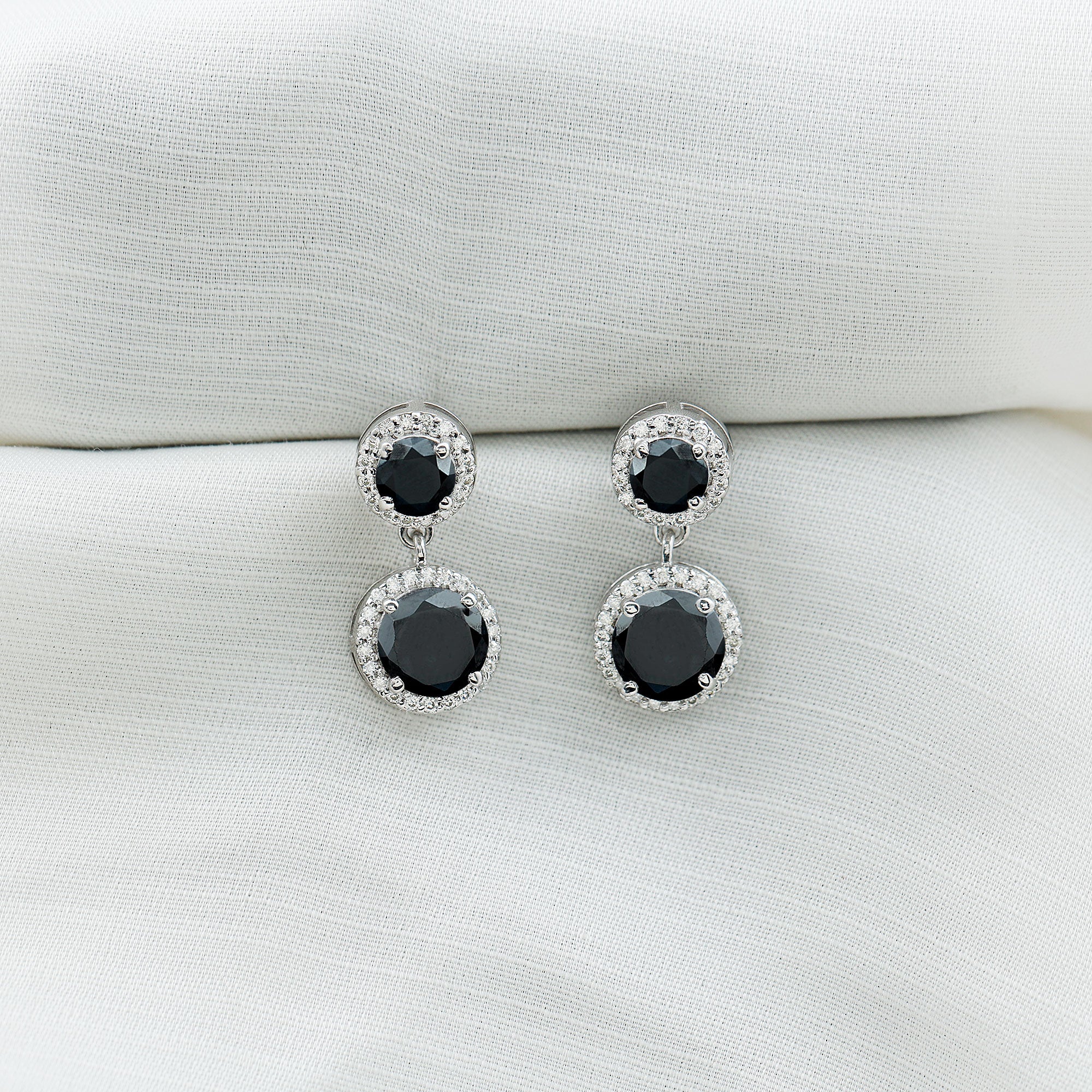 Natural Black Onyx and Moissanite Dangling Earrings AAA - Rosec Jewels