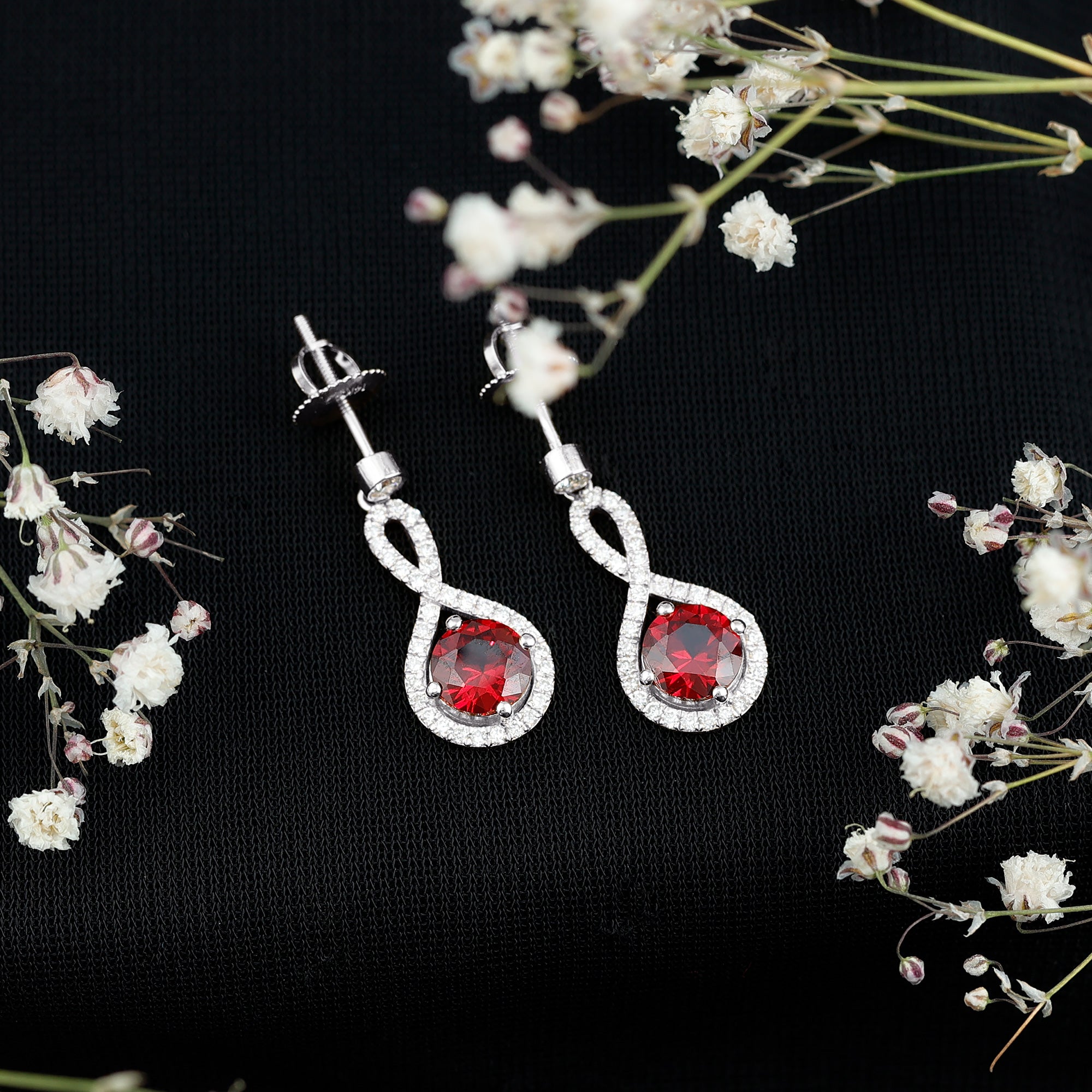 Lab Grown Ruby Diamond Drop Earrings AAAA - Rosec Jewels