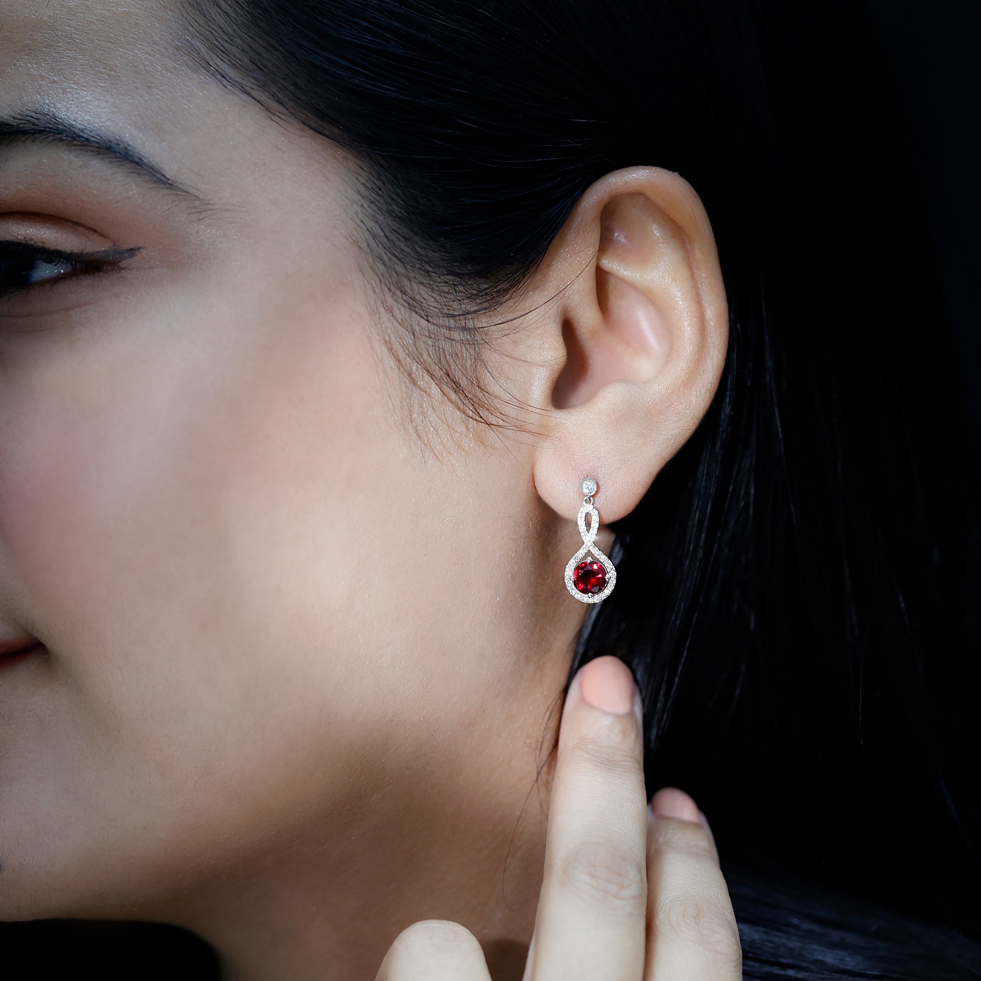 Lab Grown Ruby Diamond Drop Earrings AAAA - Rosec Jewels