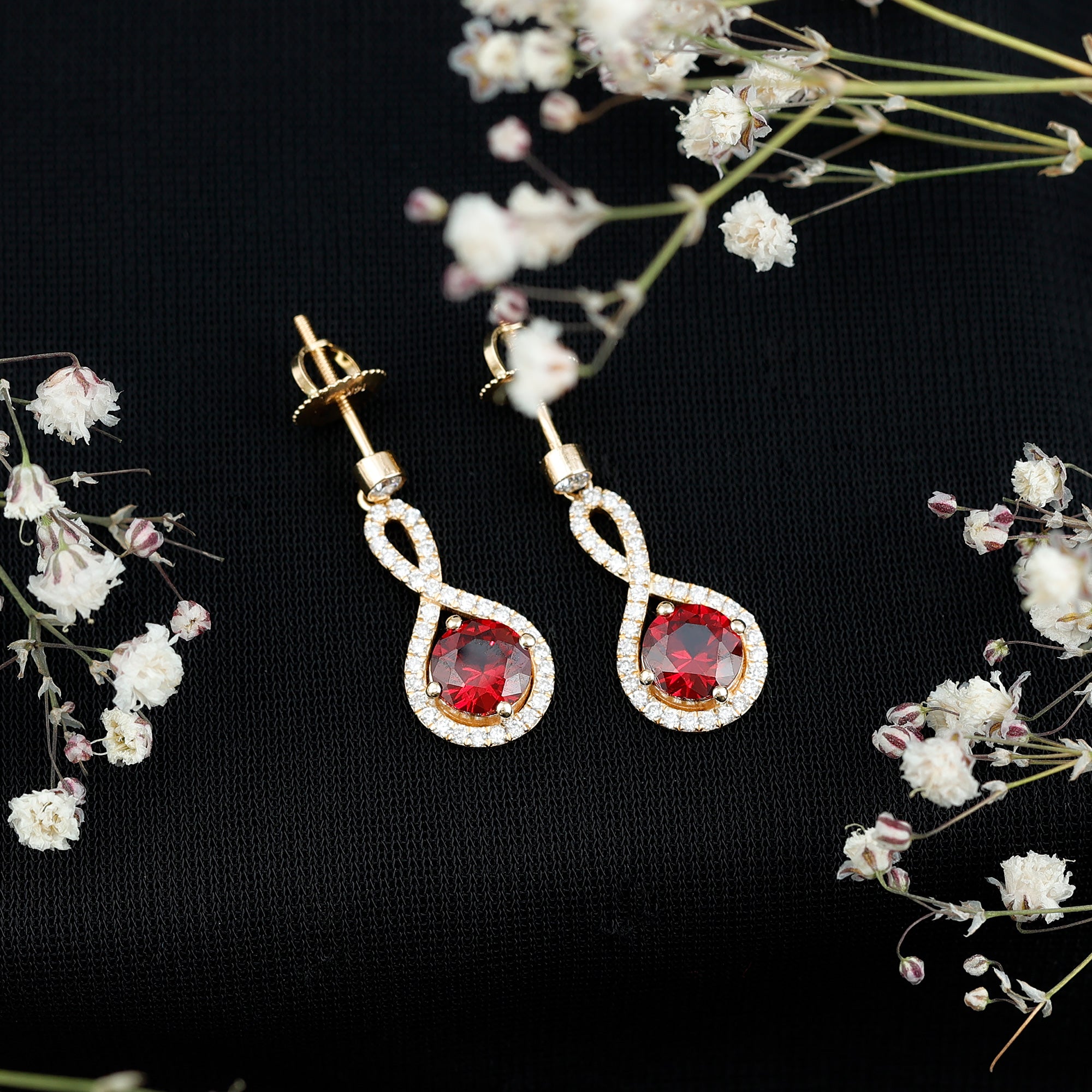 Lab Grown Ruby Diamond Drop Earrings AAAA - Rosec Jewels