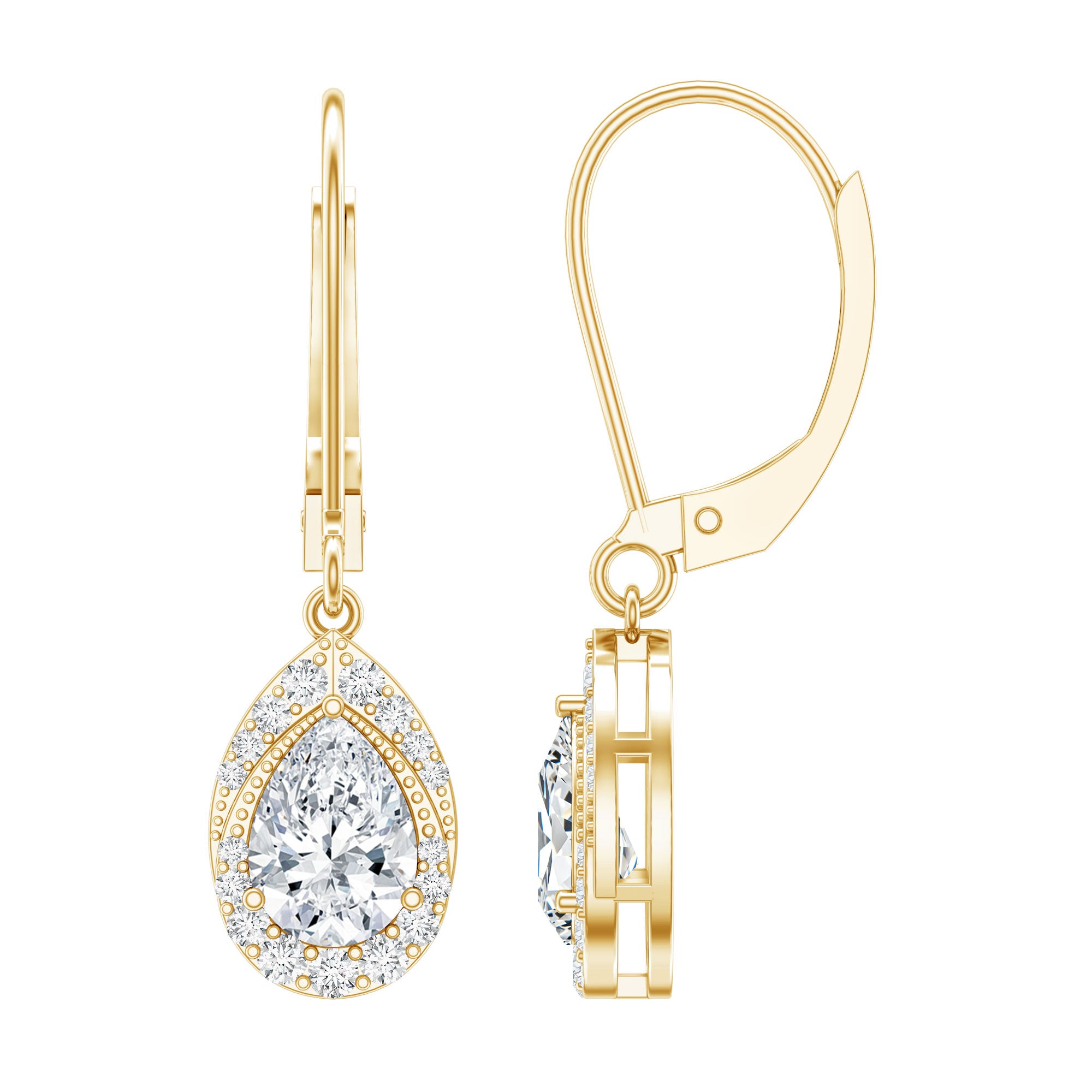 Lab Grown Diamond Drop Dangle Earrings With Lever Back Lab - ( EF-VS ) - Rosec Jewels