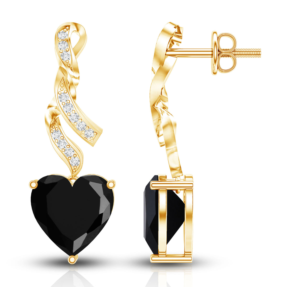 Lab Grown Black Diamond Heart Drop Earrings with Diamonds AAAA ( Synthetic ) - Rosec Jewels