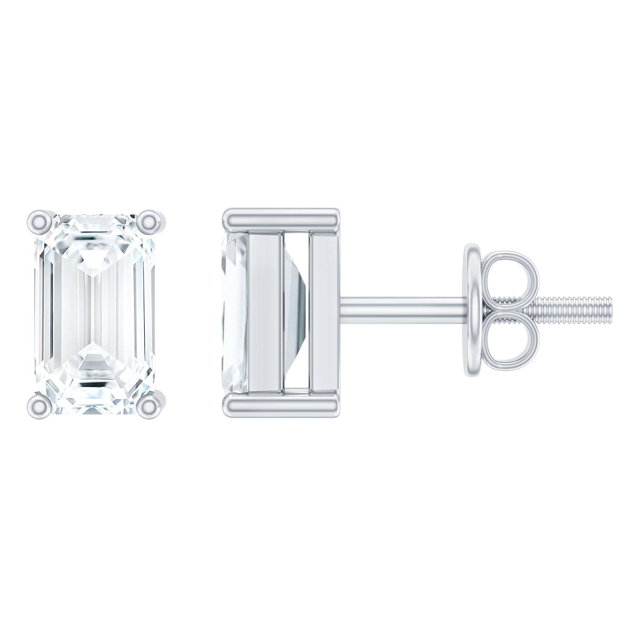 Lab Grown Diamond Emerald Cut Stud Earrings in Silver