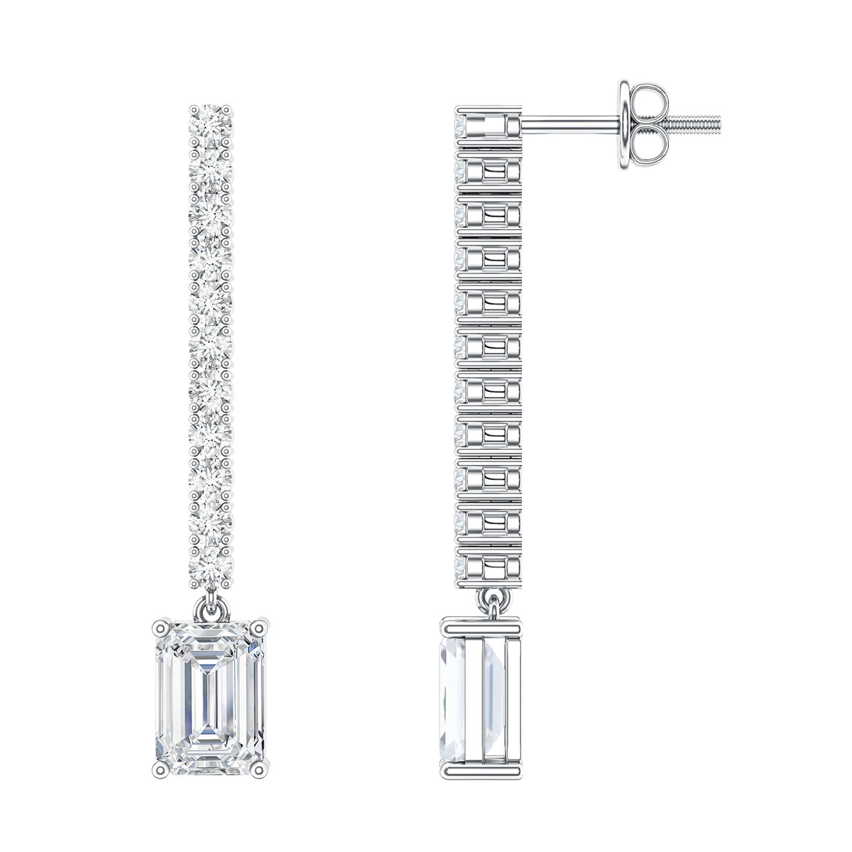2 Carat Emerald Cut Lab Grown Diamond Bridal Drop Earrings with IGI Certificate Lab - ( E-VS1 ) - Rosec Jewels