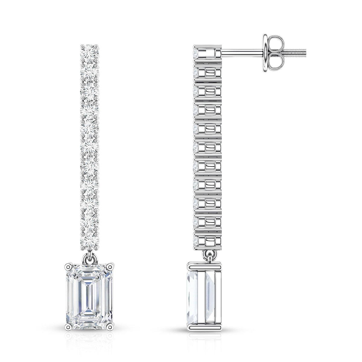 2 Carat Emerald Cut Lab Grown Diamond Bridal Drop Earrings with IGI Certificate Lab - ( E-VS1 ) - Rosec Jewels