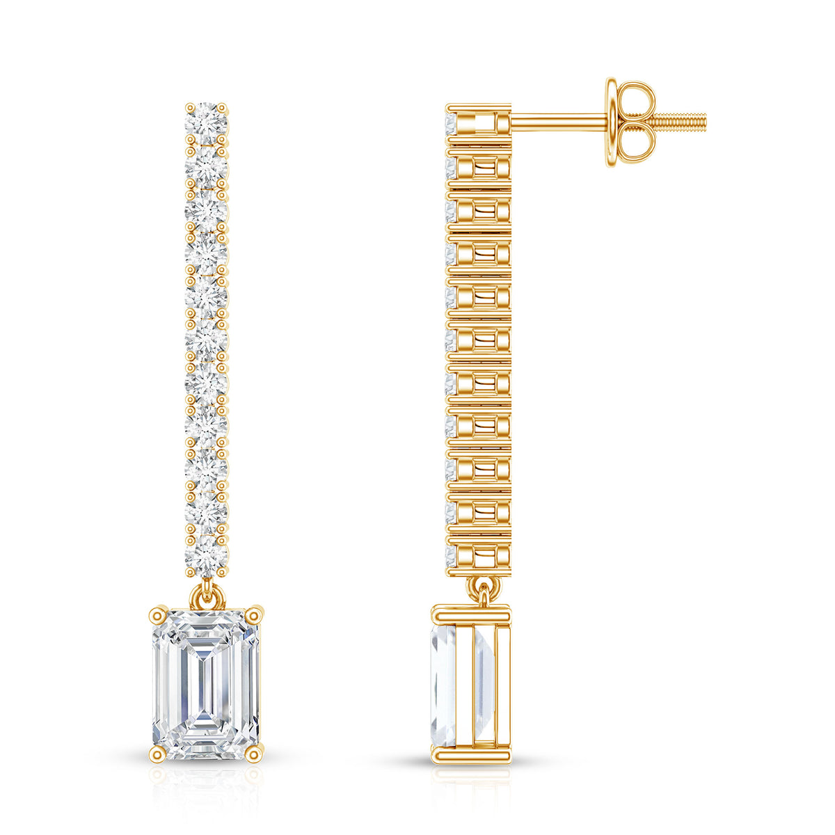 2 Carat Emerald Cut Lab Grown Diamond Bridal Drop Earrings with IGI Certificate Lab - ( E-VS1 ) - Rosec Jewels