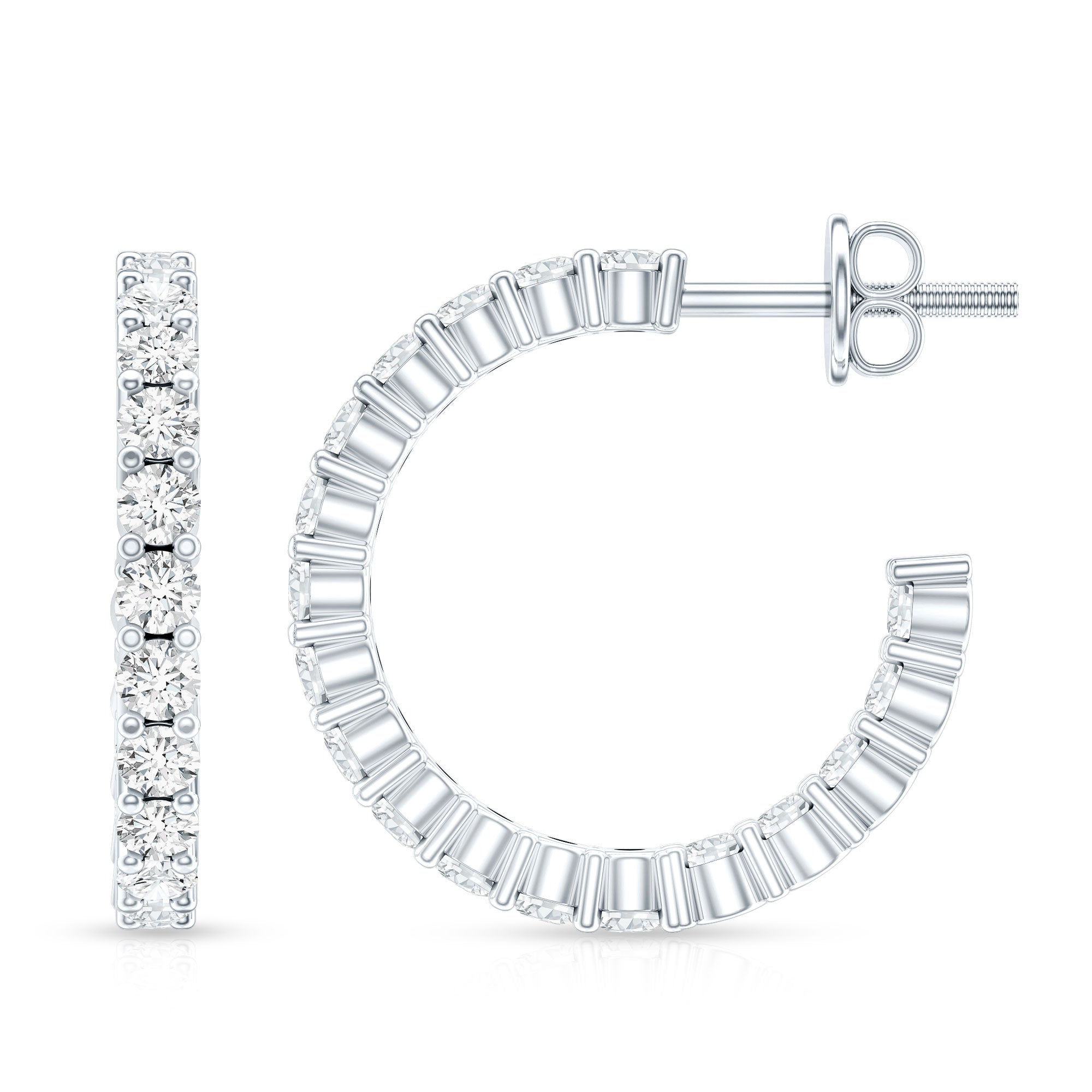 Lab Grown Diamond Hoop Earrings with Screw Back Lab - ( EF-VS ) - Rosec Jewels