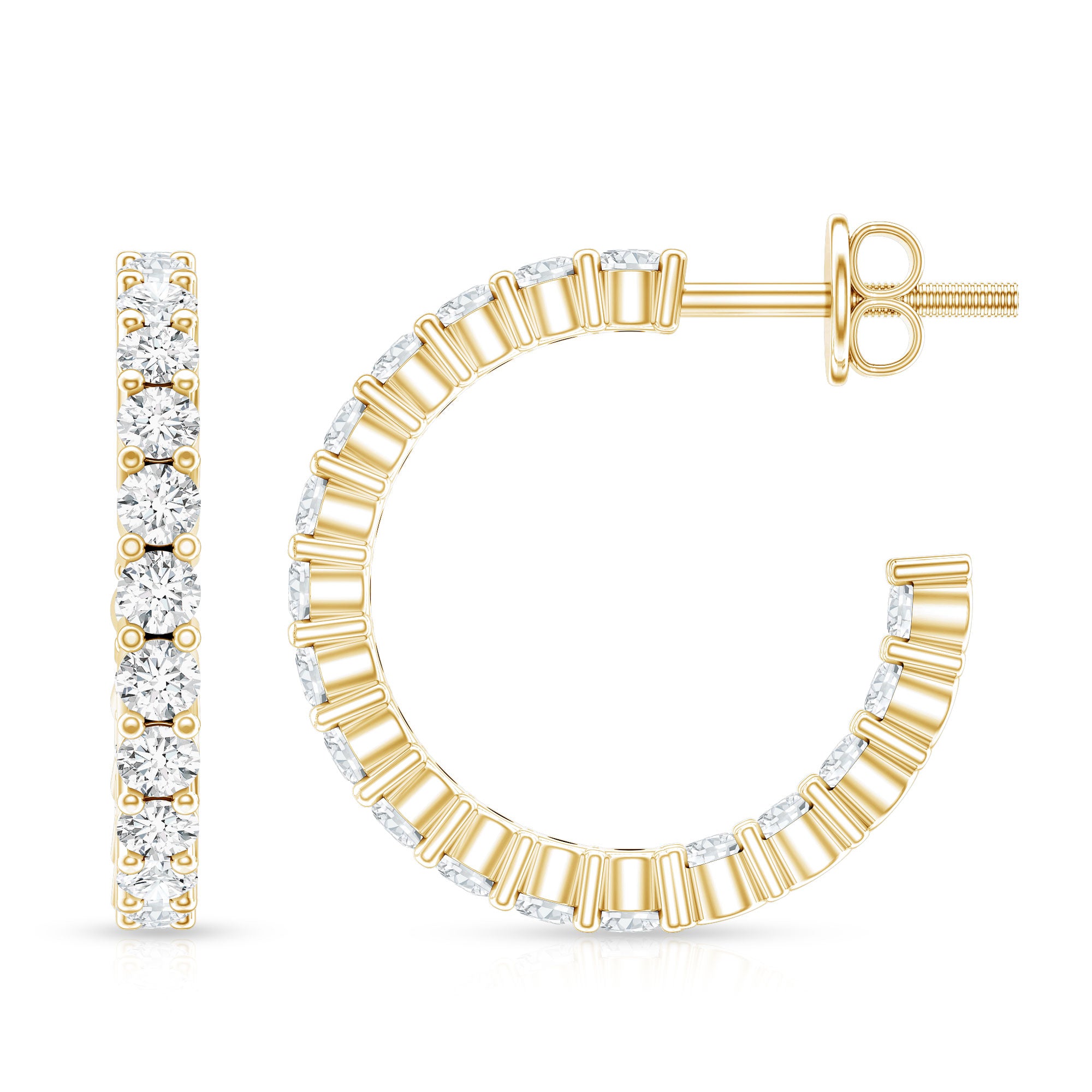 Lab Grown Diamond Hoop Earrings with Screw Back Lab - ( EF-VS ) - Rosec Jewels
