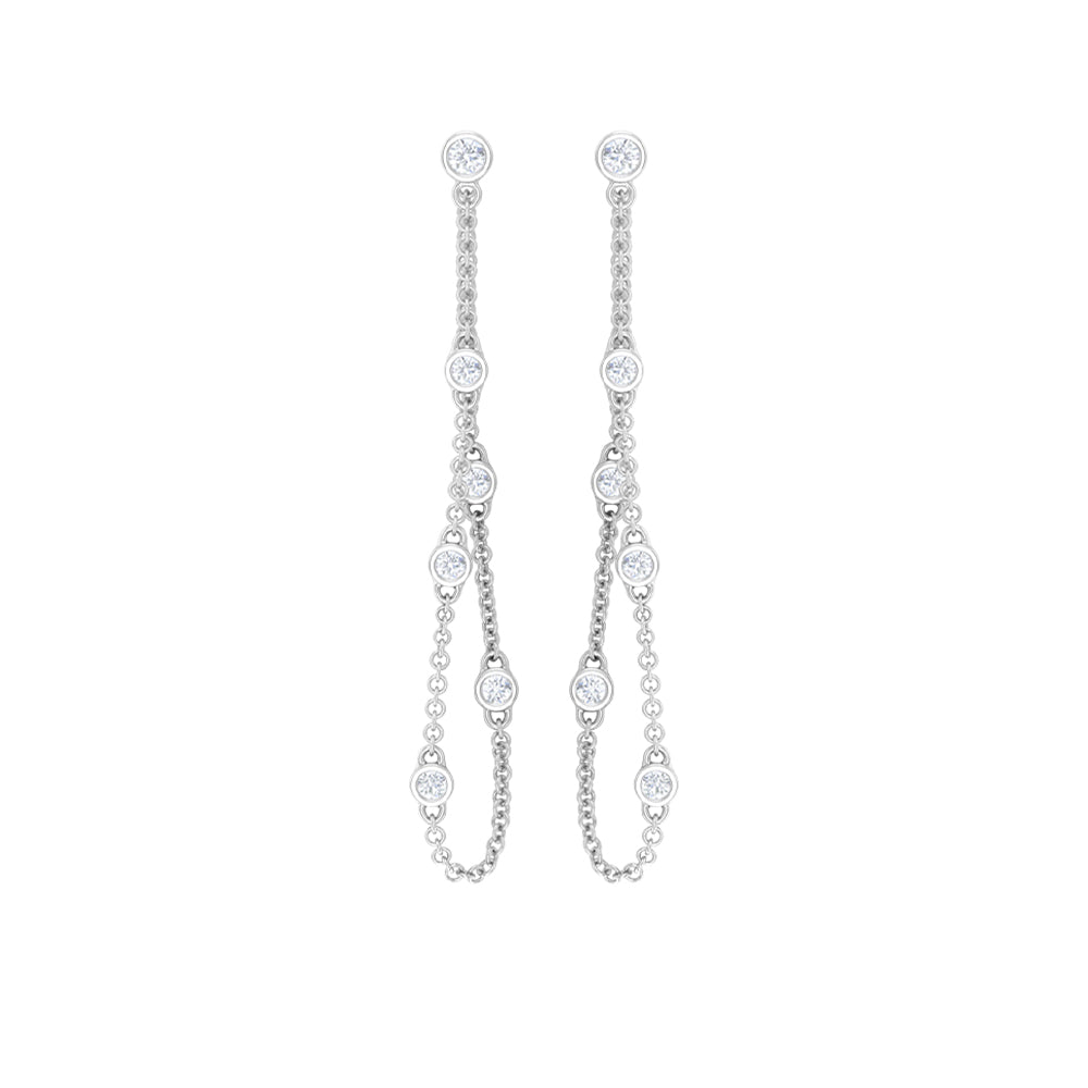 1/2 CT Bezel Set Diamond Drop Chain Earrings