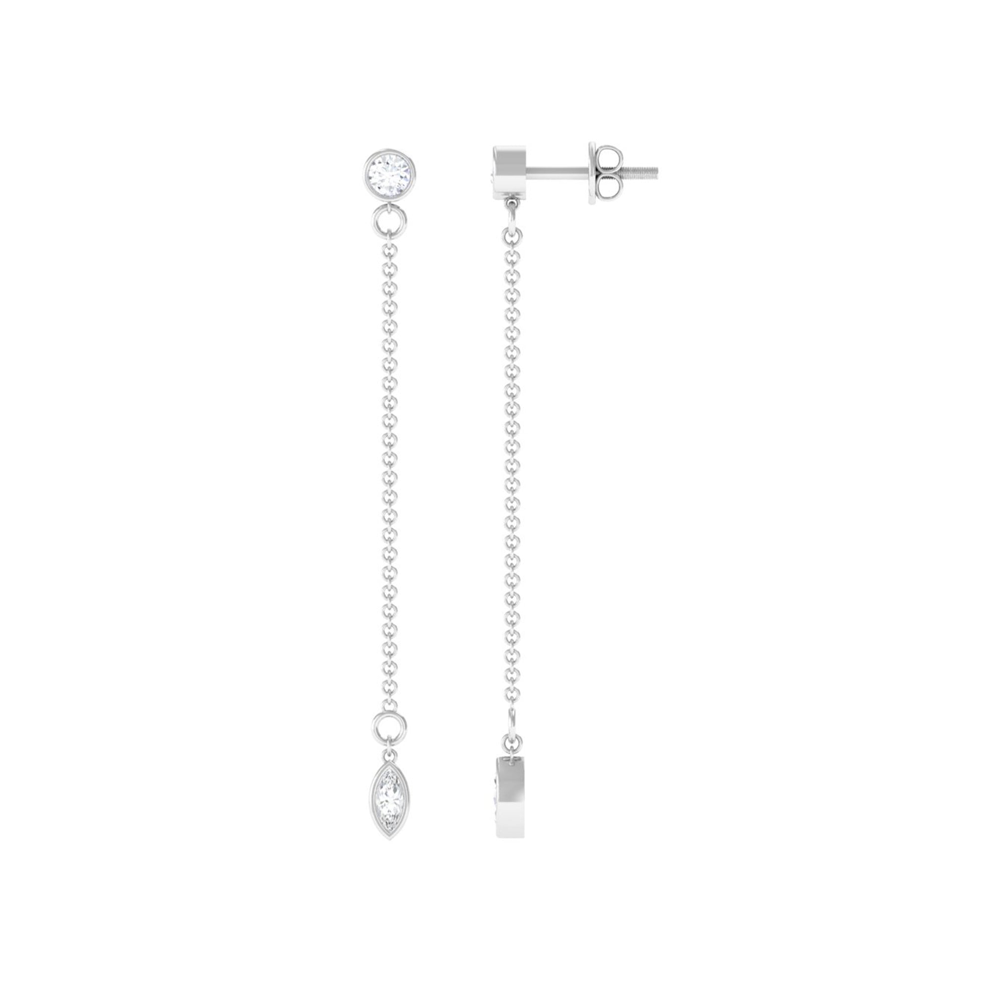 Certified Diamond Dangle Chain Earrings in Bezel Setting Natural - ( HI-SI ) - Rosec Jewels